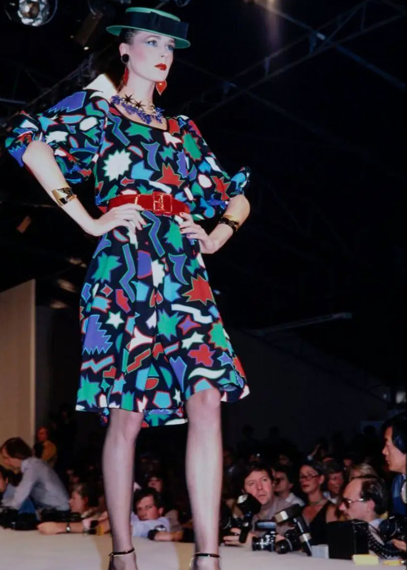 Vintage 1980s YSL Graphic Shapes Silk Dress Vintage 1980s YSL Graphic Shapes Silk Dress