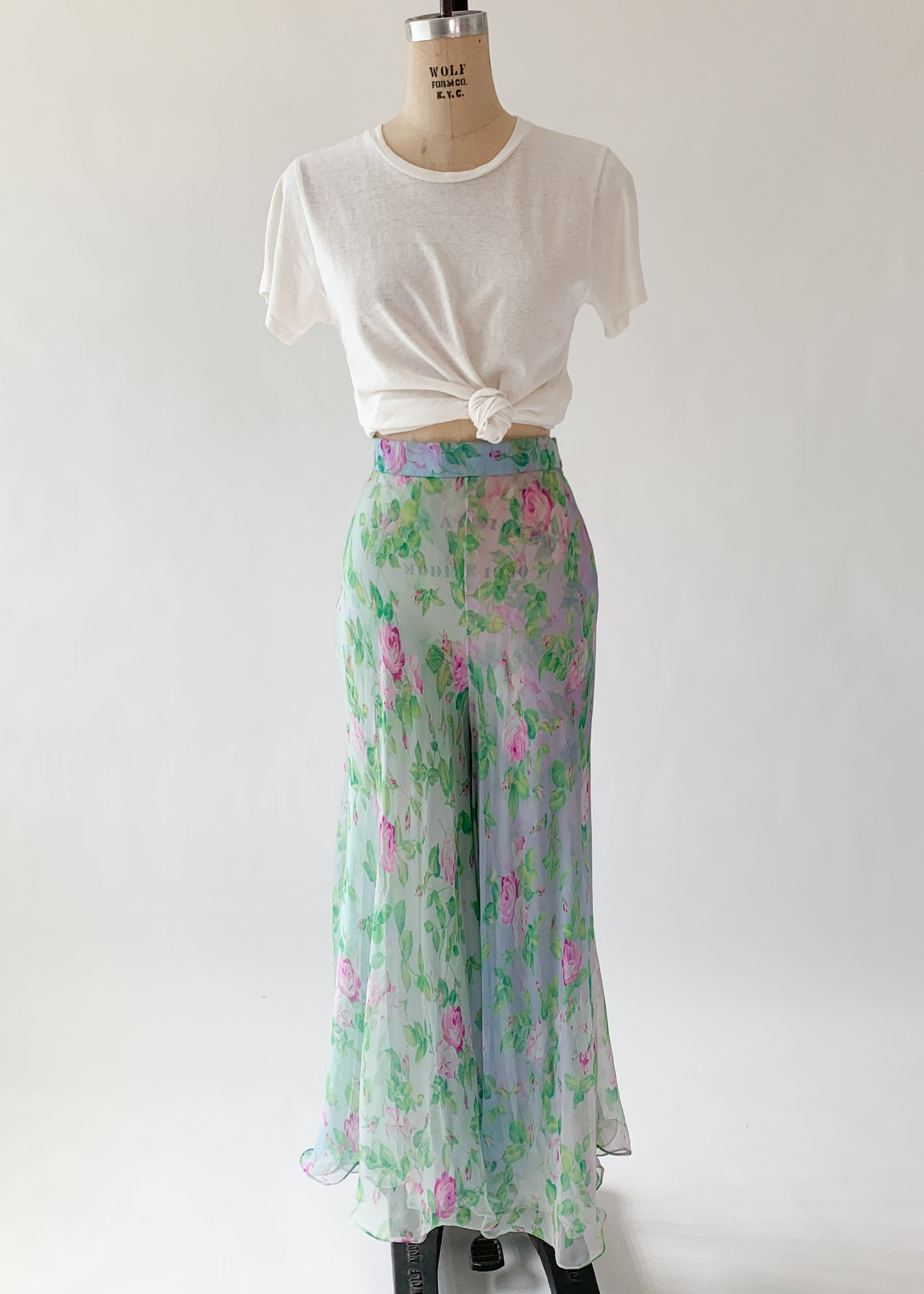 Vintage 1998 YSL Floral Silk Chiffon Pants