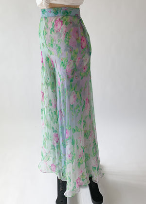 Vintage 1980s YSL Floral Silk Chiffon Pants