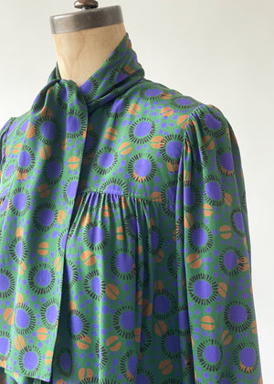 Vintage 1980s YSL Silk Print Blouse with Bow