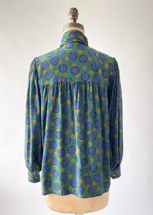 Vintage 1980s YSL Silk Print Blouse with Bow