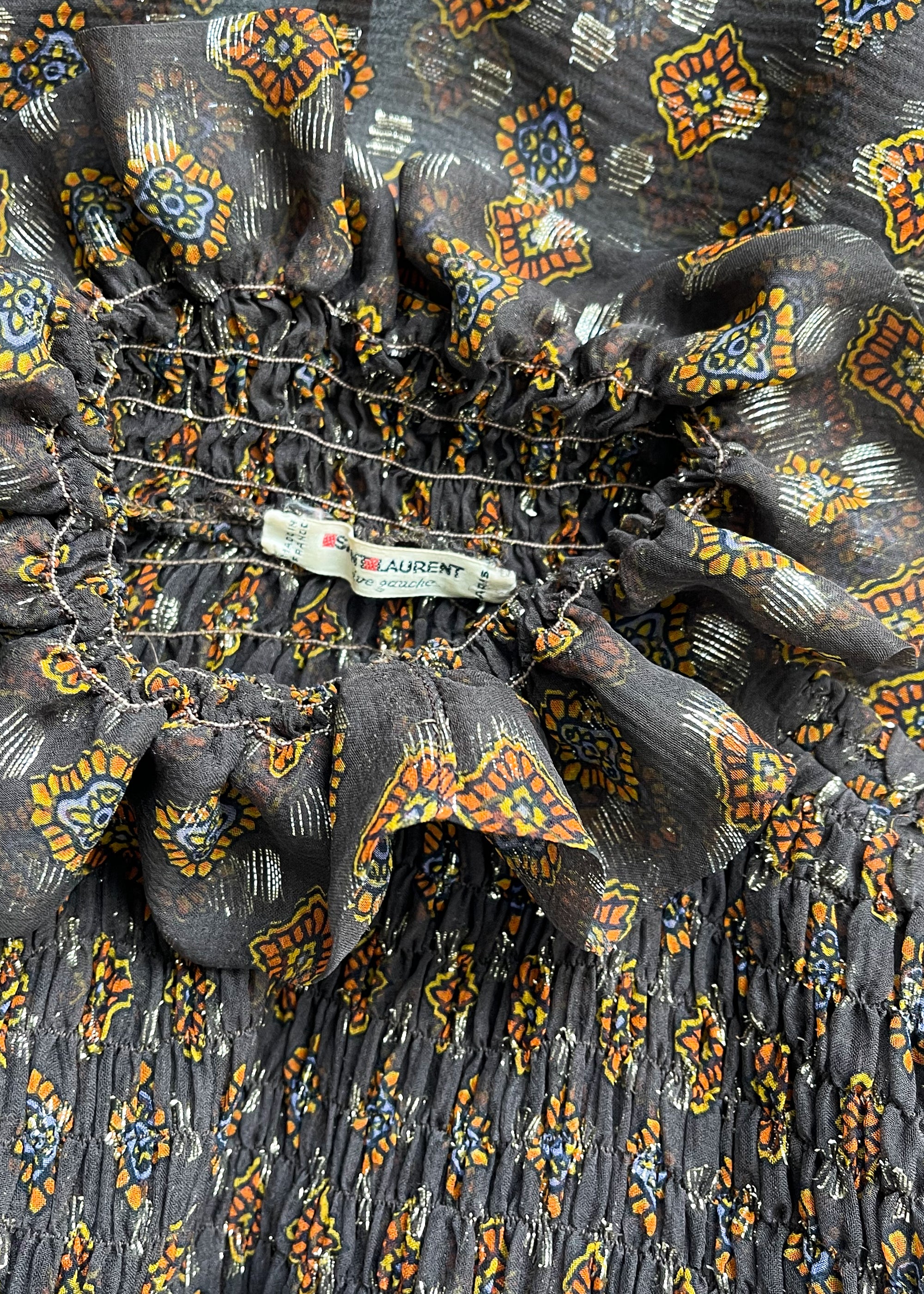 Vintage 1970s YSL Smocked Ruffle Neck Blouse