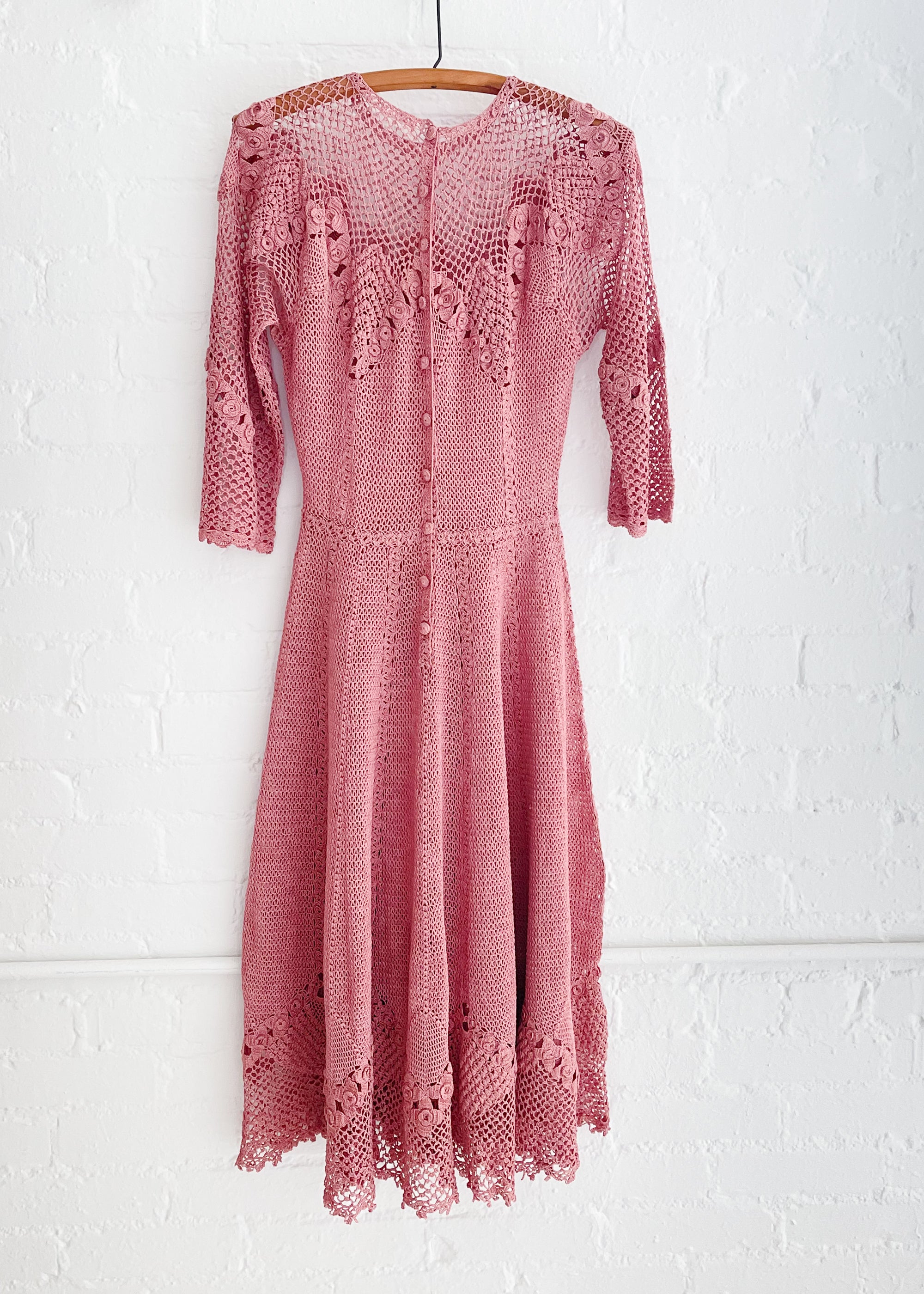 Vintage 1970s Mauve Crochet Dress