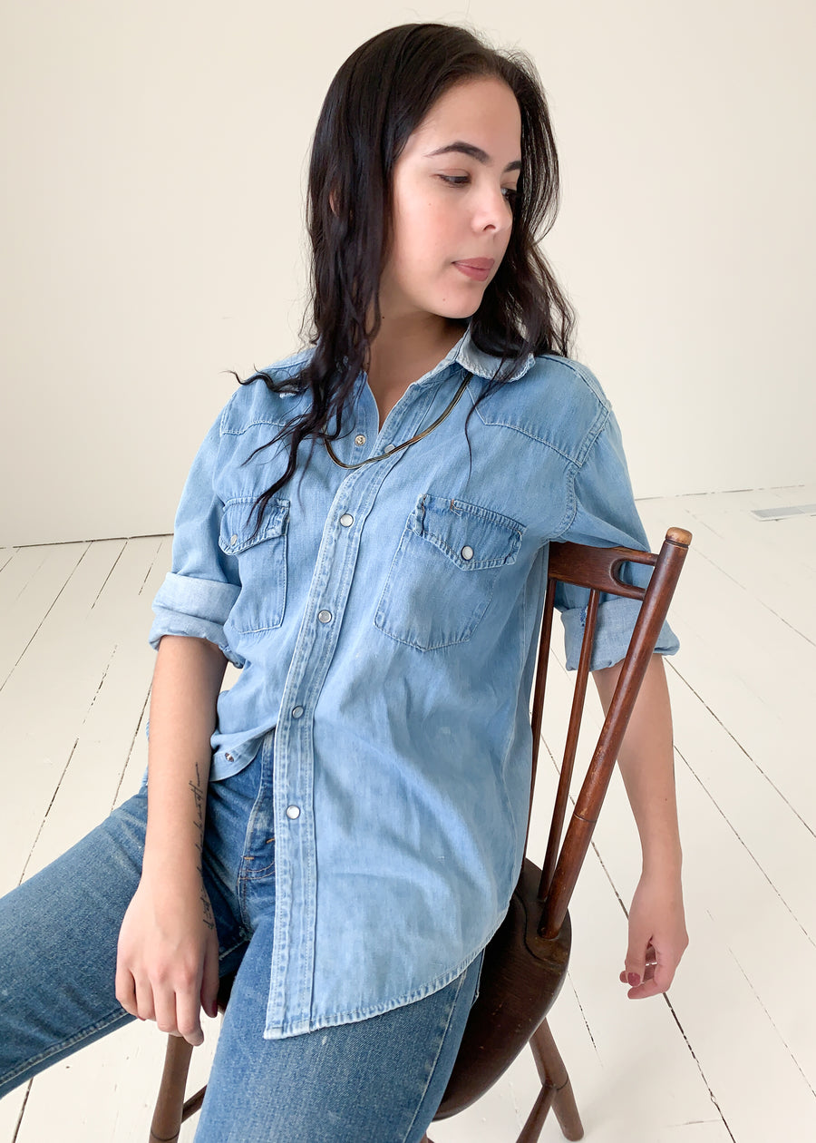 Vintage 1970s Denim Pearl Snap Western Shirt