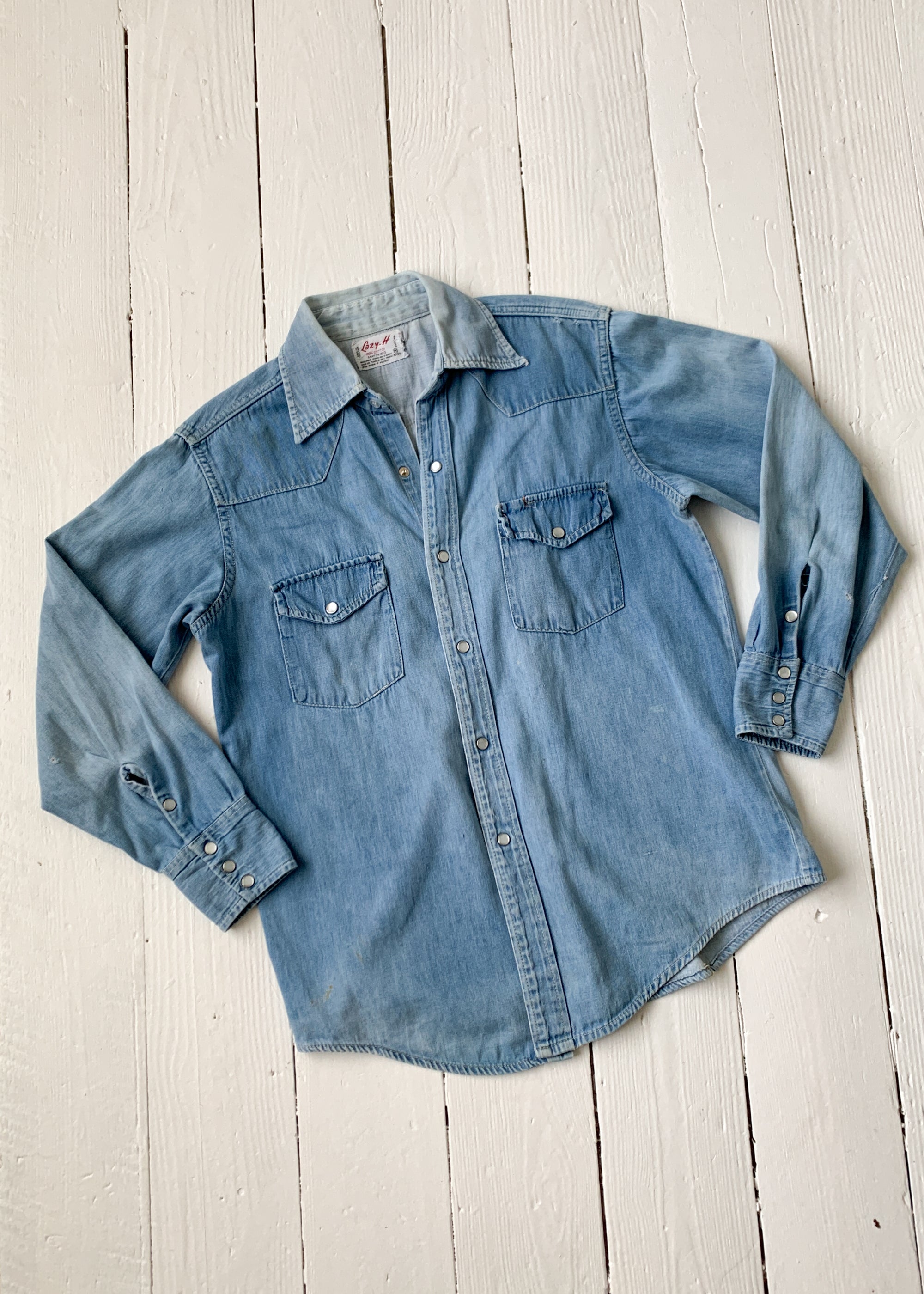Vintage 1970s Denim Pearl Snap Western Shirt