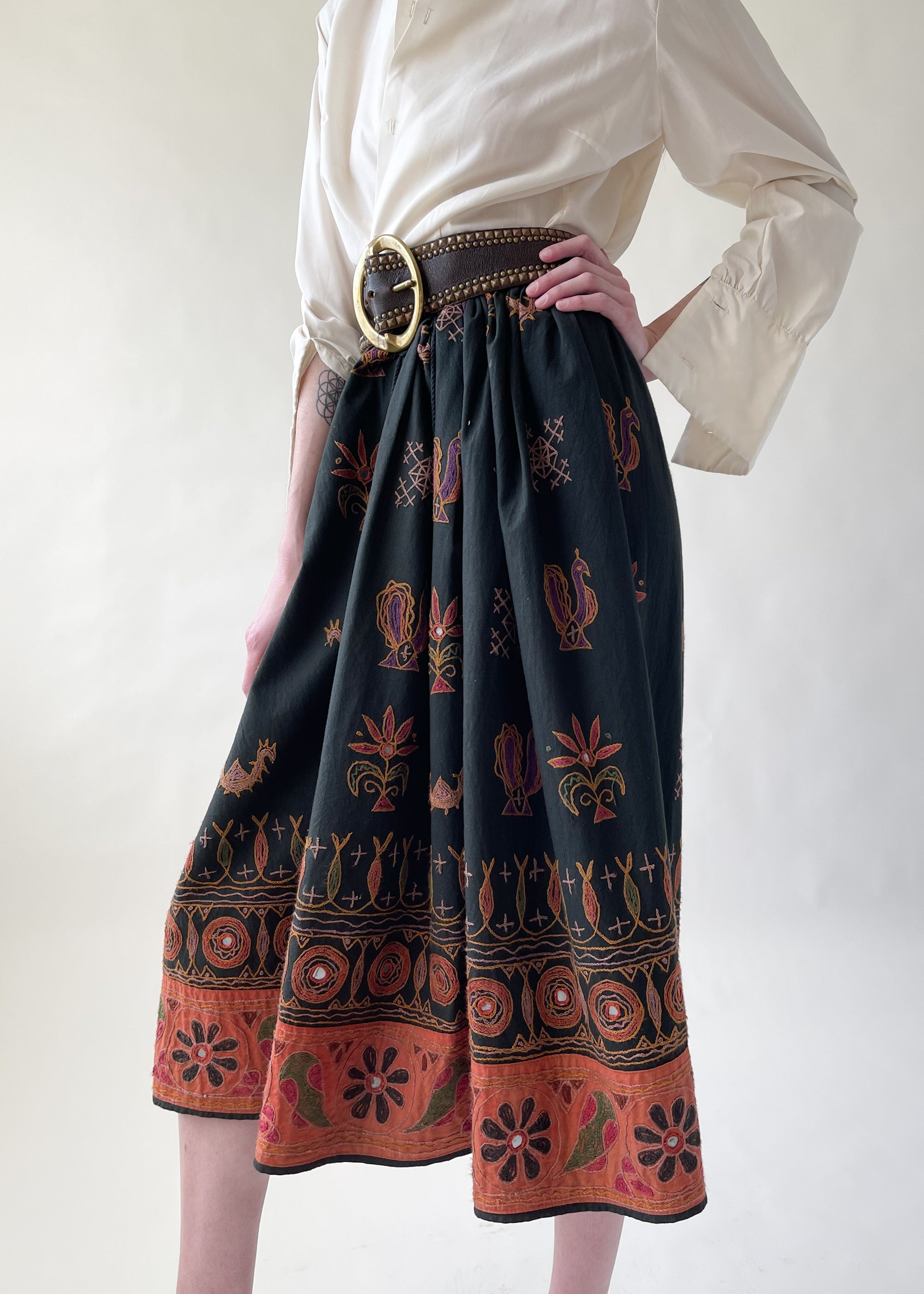 Vintage 1980s Embroidered Indian Skirt