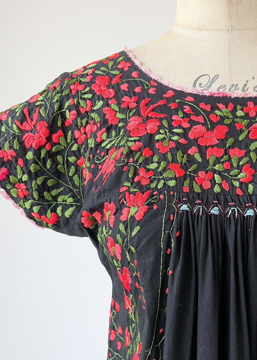 Vintage 1970s Mexican Embroidered Cotton Dress