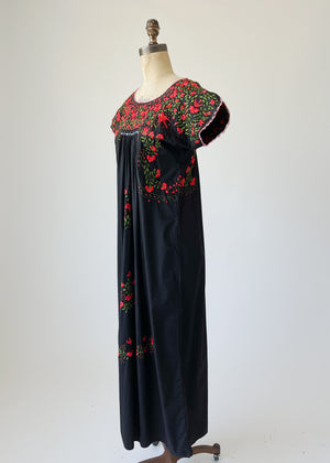 Vintage 1970s Mexican Embroidered Cotton Dress