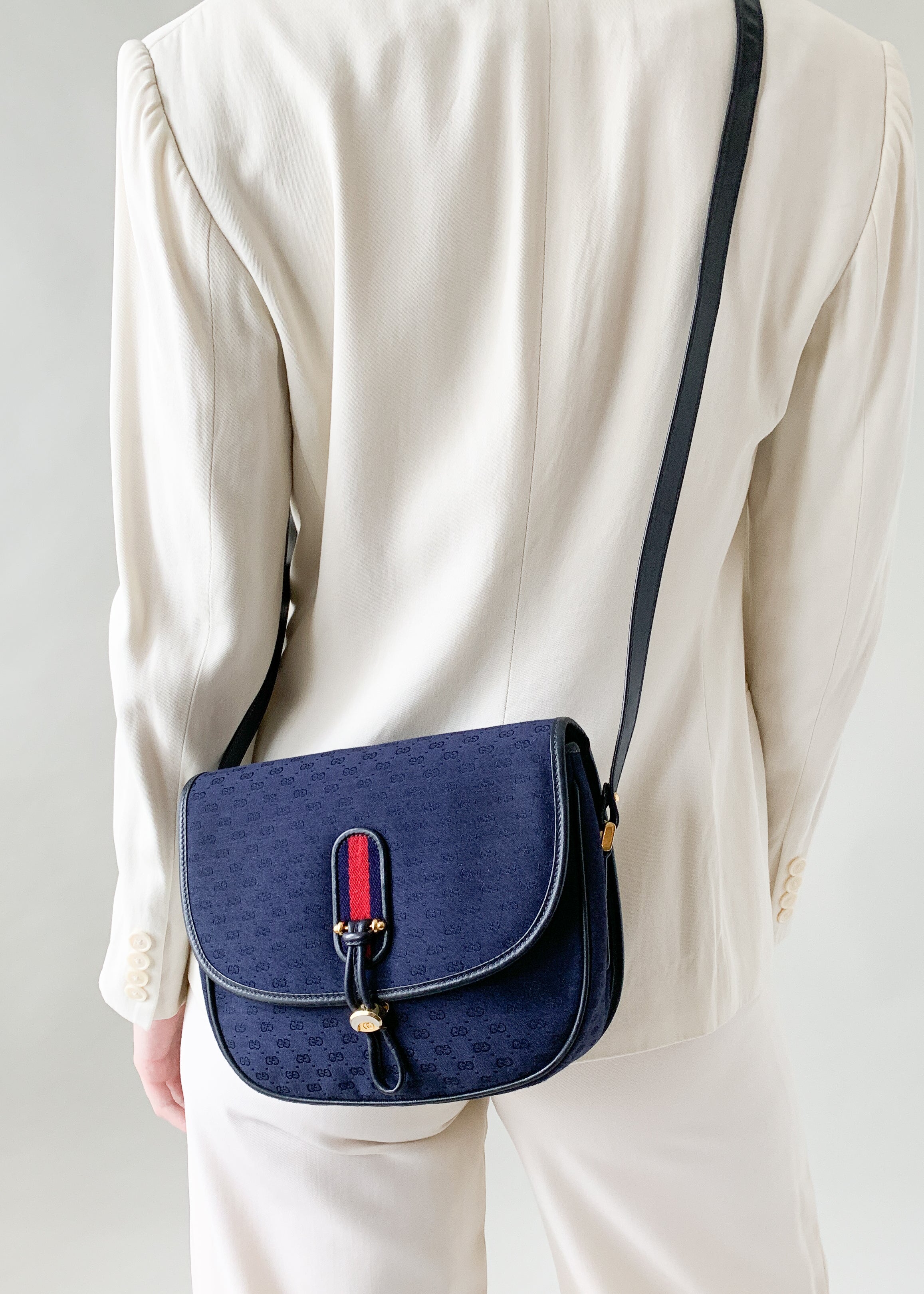 Vintage 1970s Gucci Navy Monogram Crossbody