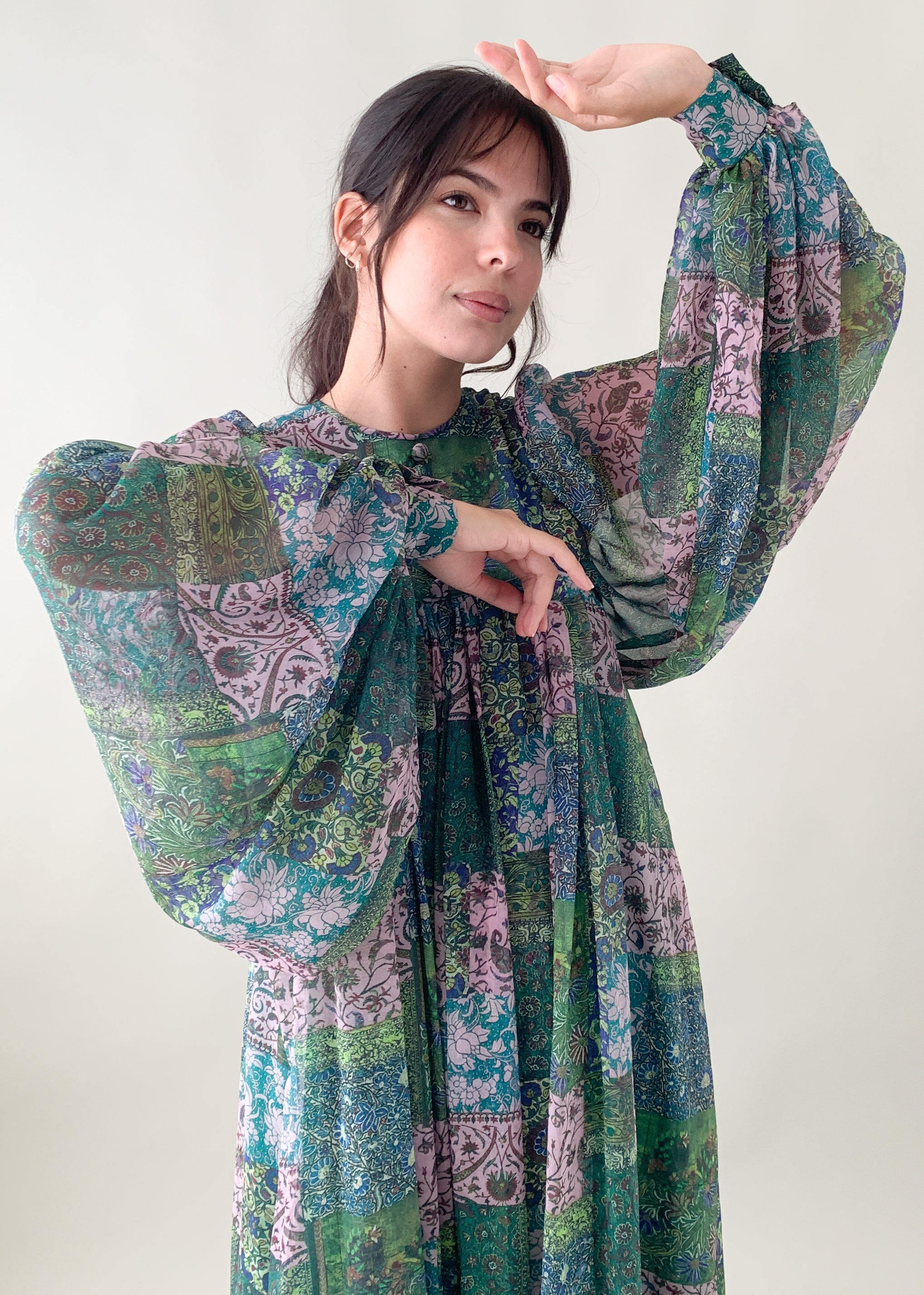 Vintage 1970s Printed Chiffon Maxi Dress
