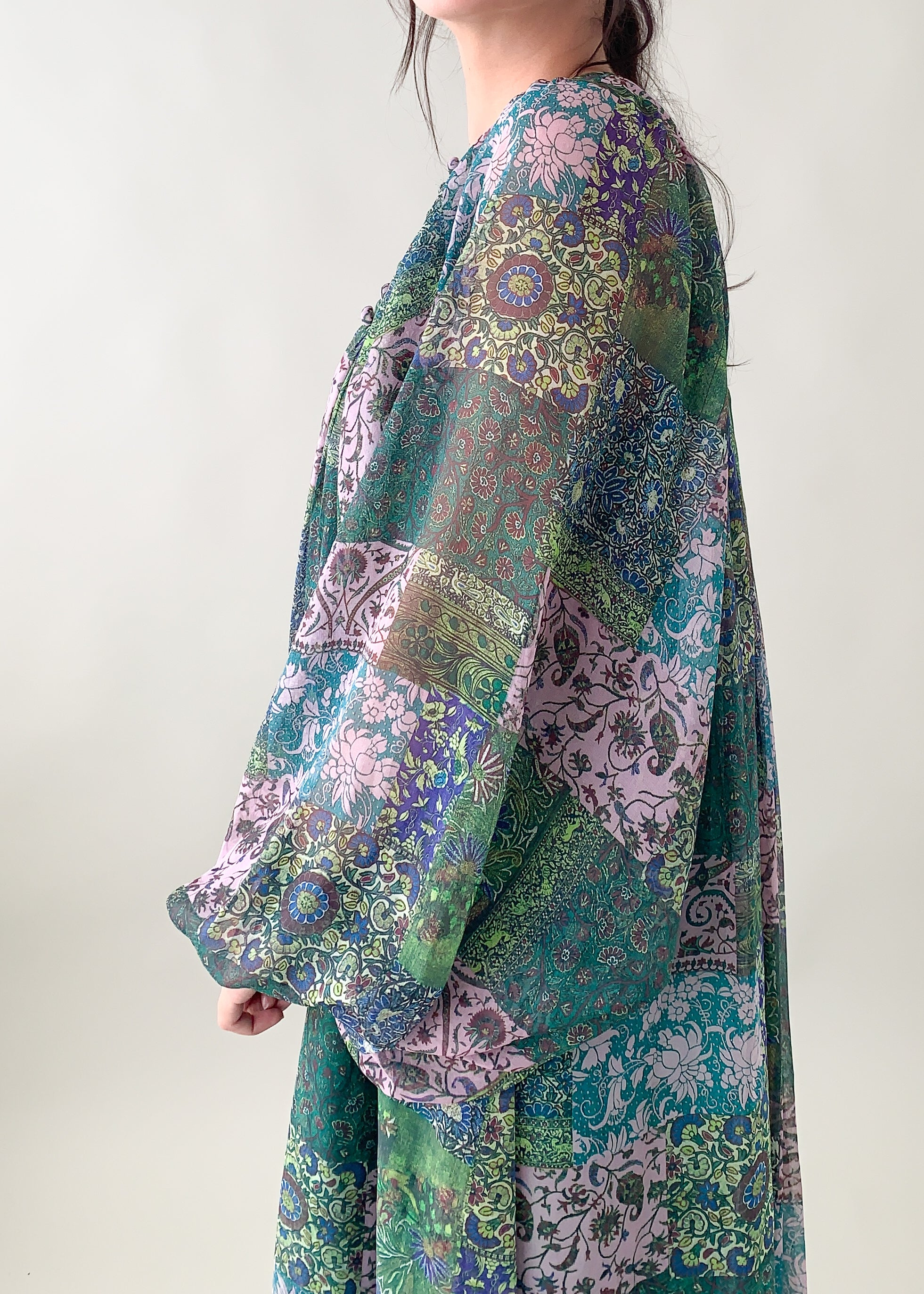 Vintage 1970s Printed Chiffon Maxi Dress