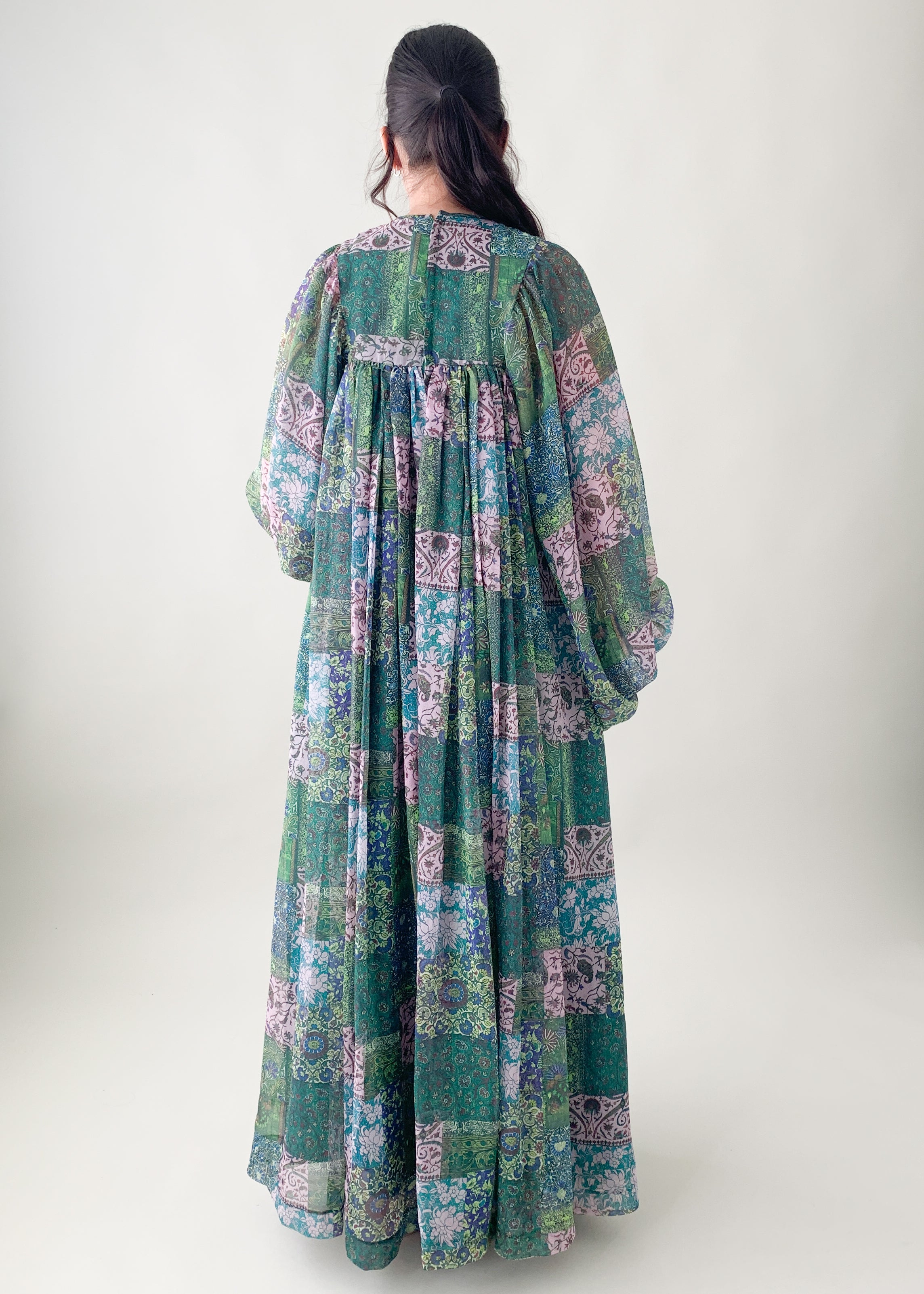 Vintage 1970s Printed Chiffon Maxi Dress