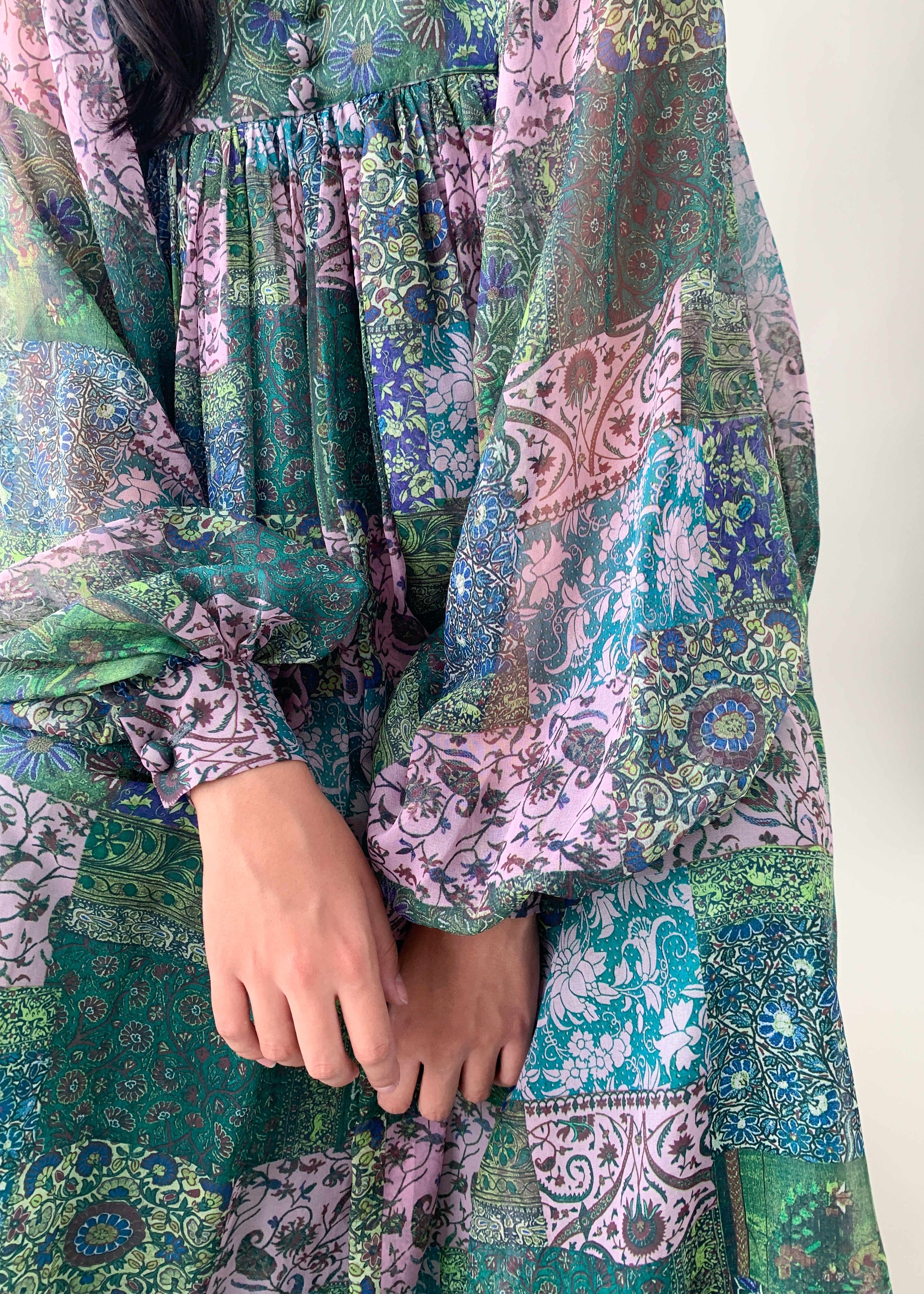 Vintage 1970s Printed Chiffon Maxi Dress