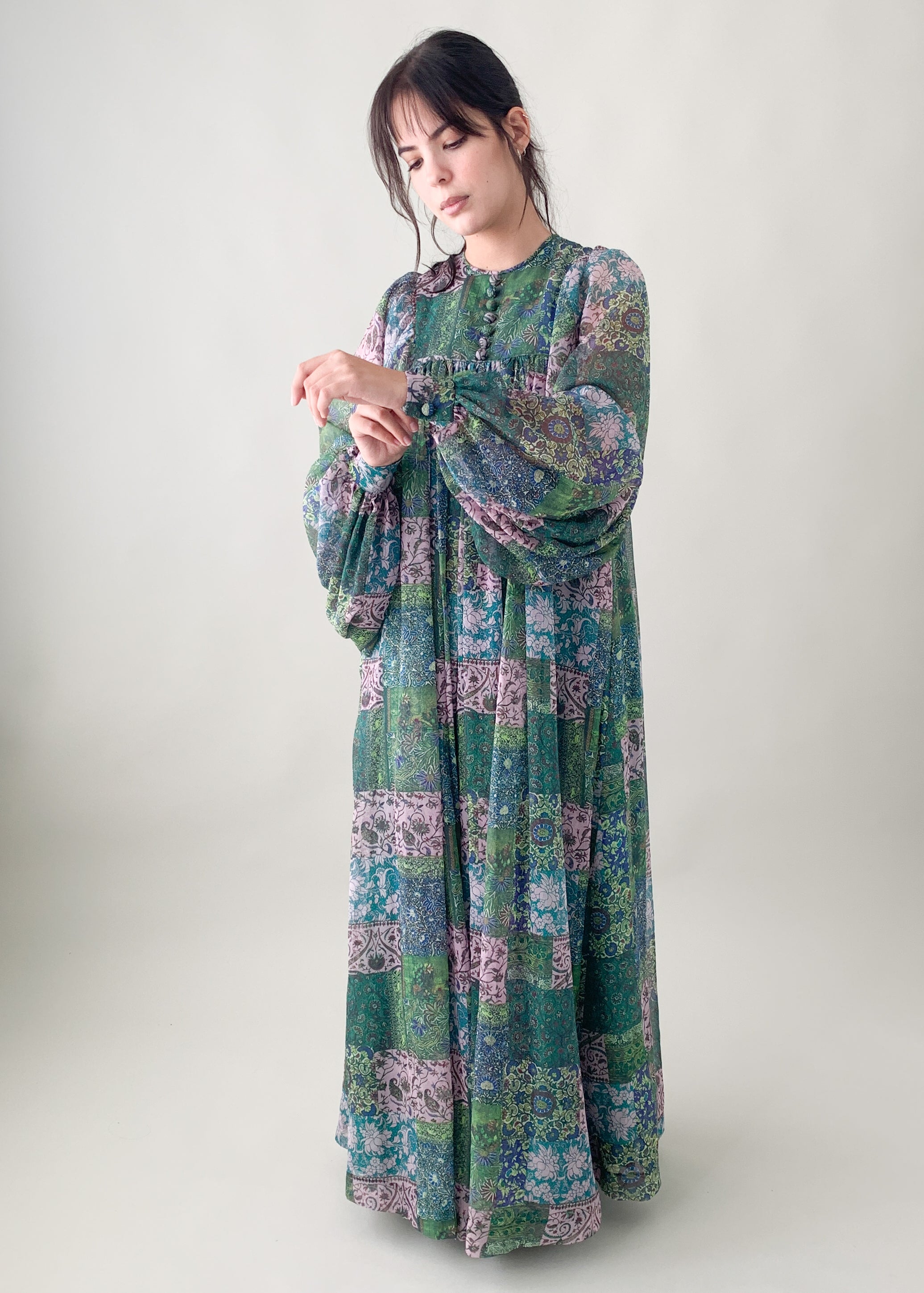 Vintage 1970s Printed Chiffon Maxi Dress