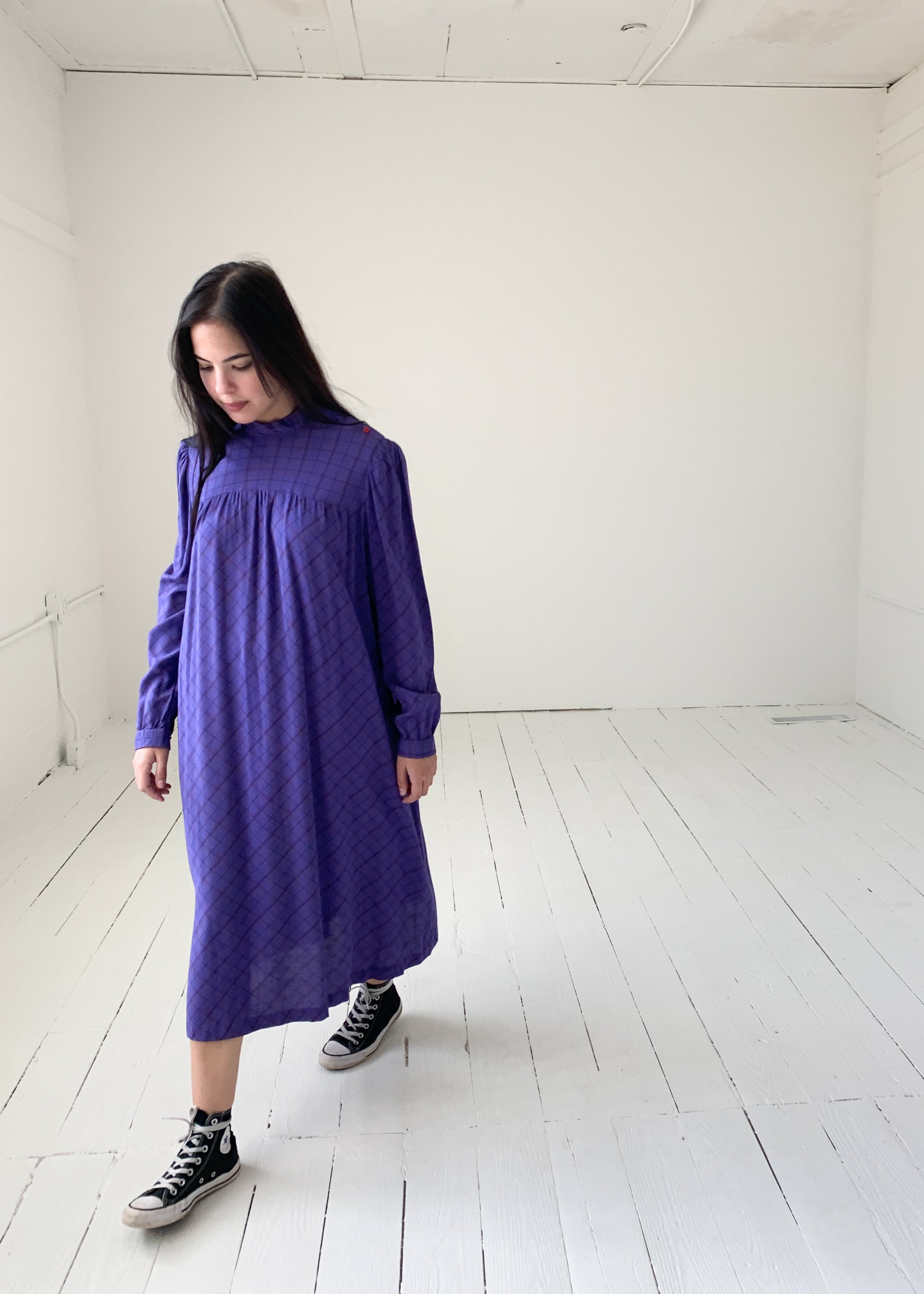 Vintage 1970s Purple Plaid Dress