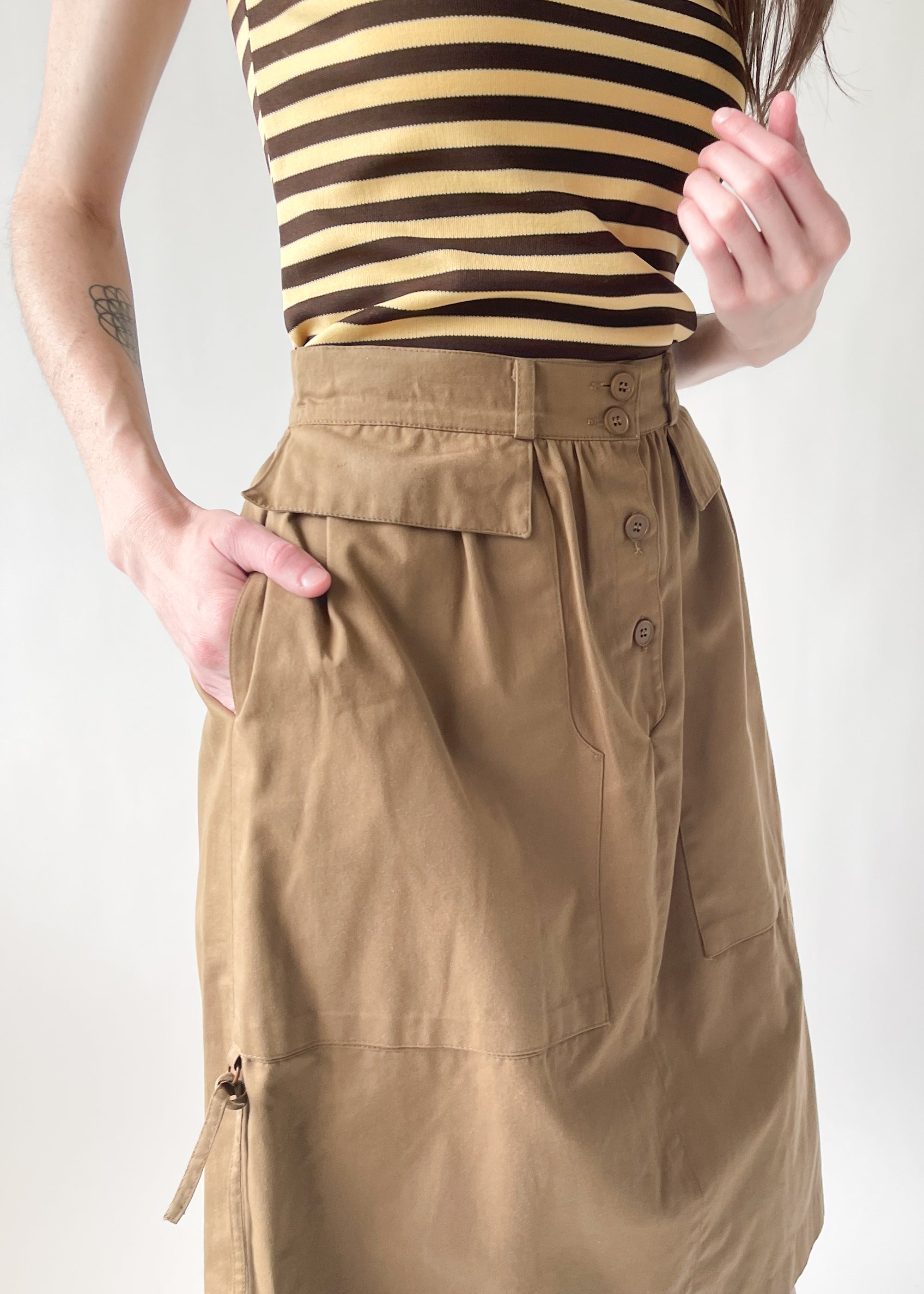Vintage Italian Khaki Midi Skirt