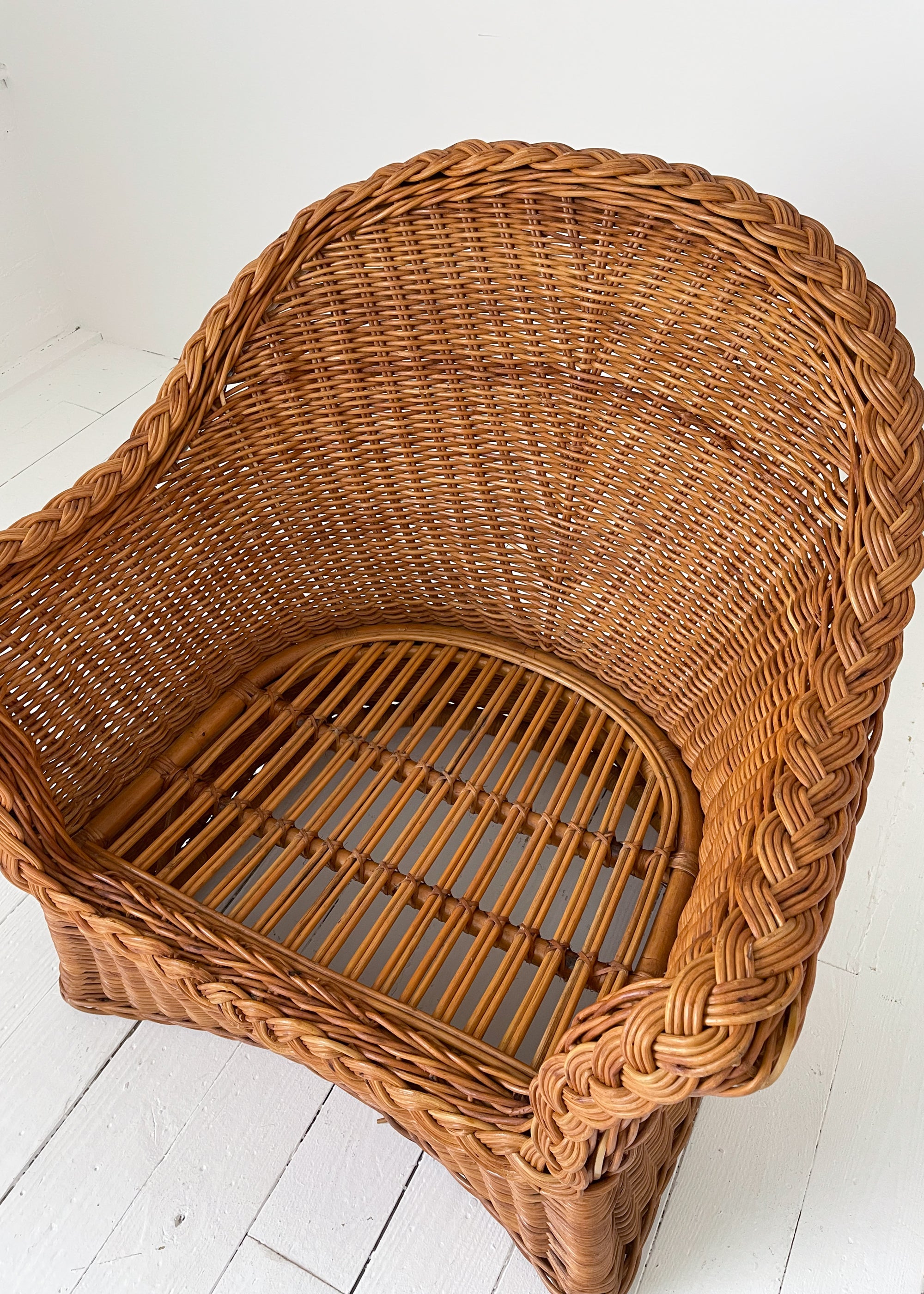 Vintage 1970s Wicker & Rattan Club Chairs
