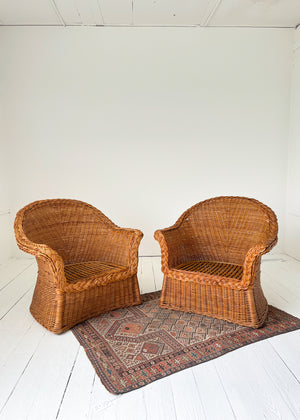Vintage 1970s Wicker & Rattan Club Chairs