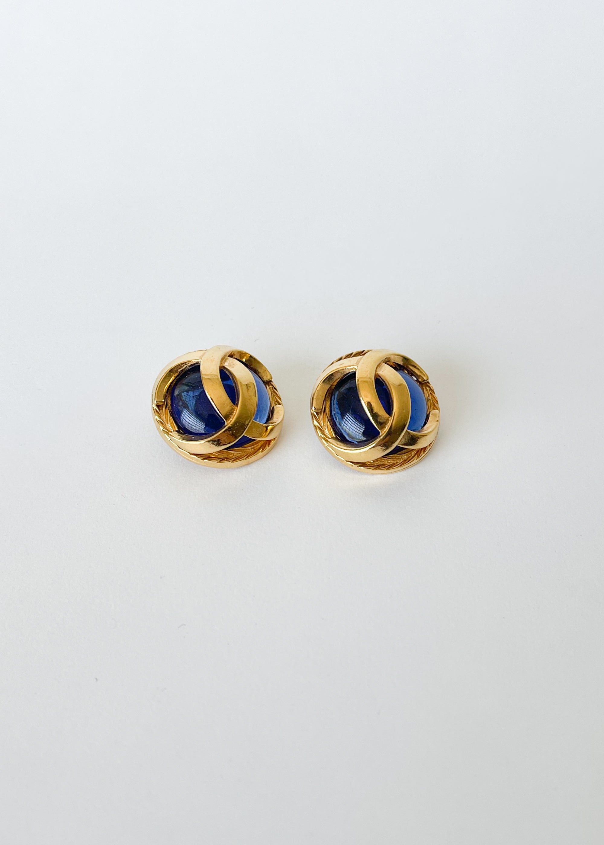 Vintage 1980s Chanel Blue Glass CC Clip Earrings