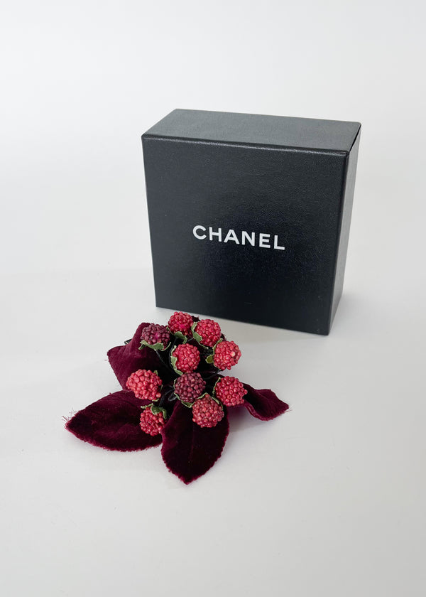 Vintage Chanel Velvet Flower and Berry Brooch - Raleigh Vintage