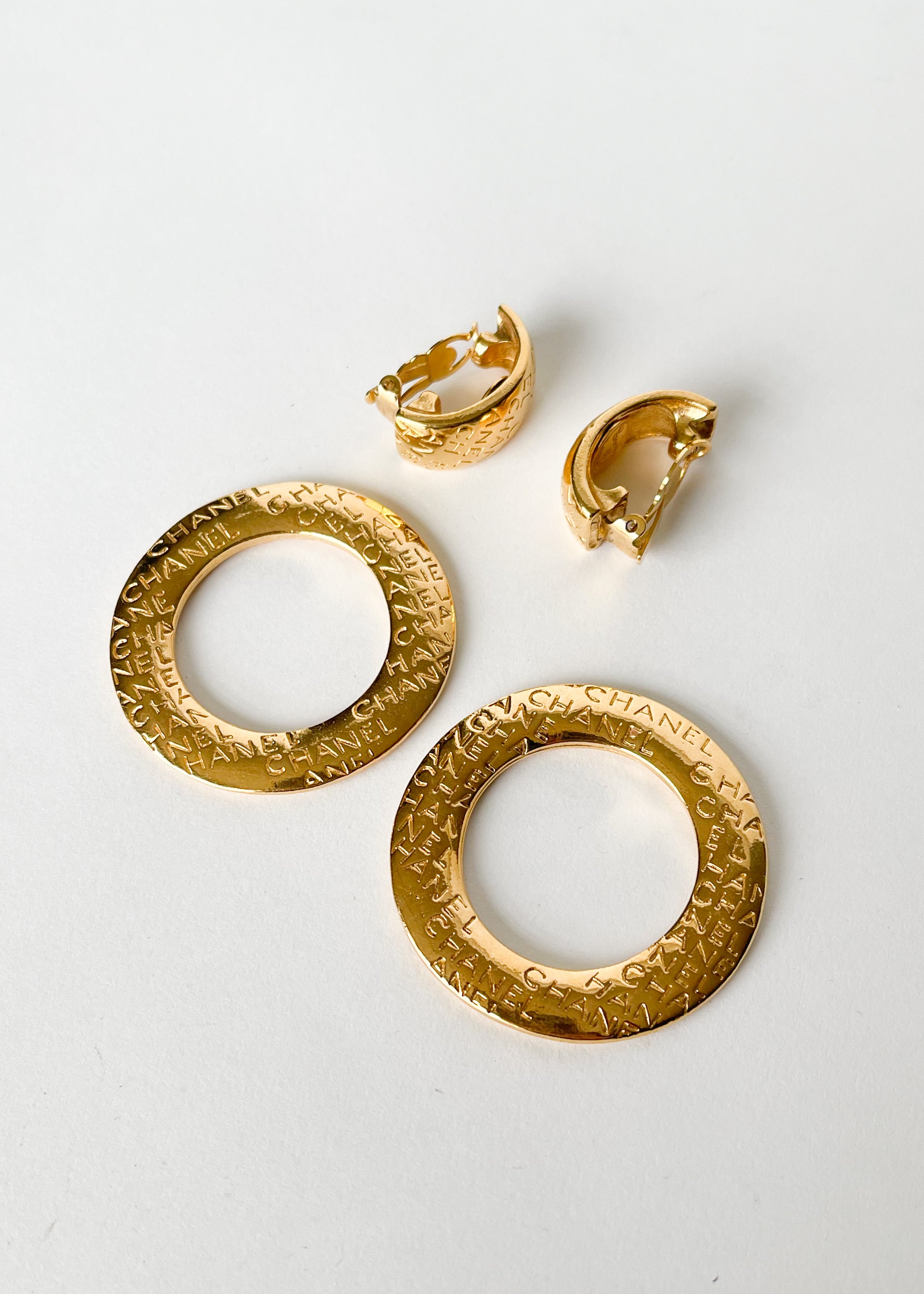 CHANEL CC Gold Metal Tone Large Circle Hoop Evening Earrings