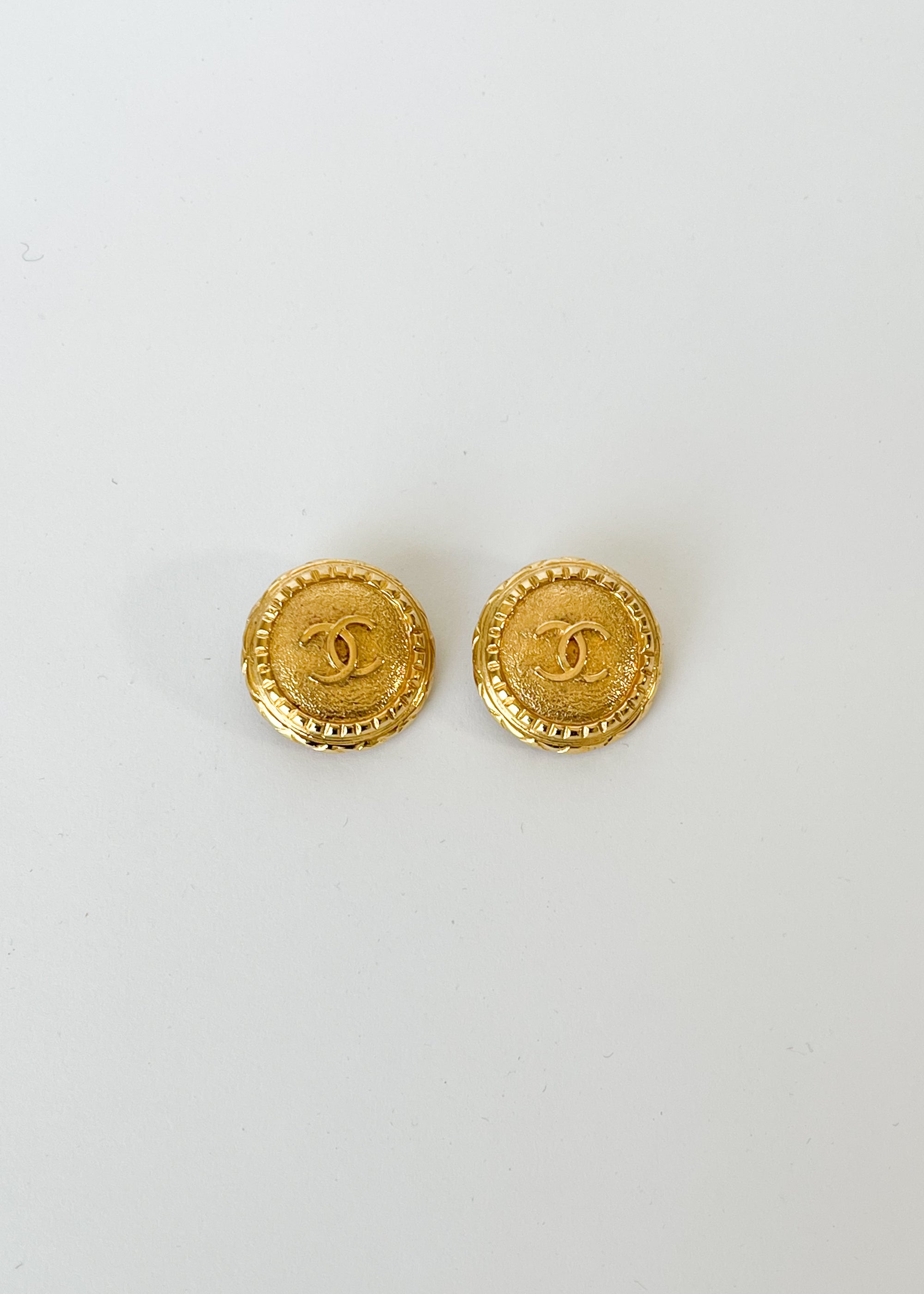 Gold Pearl Paris Button Dangle Drop Pierced Earrings