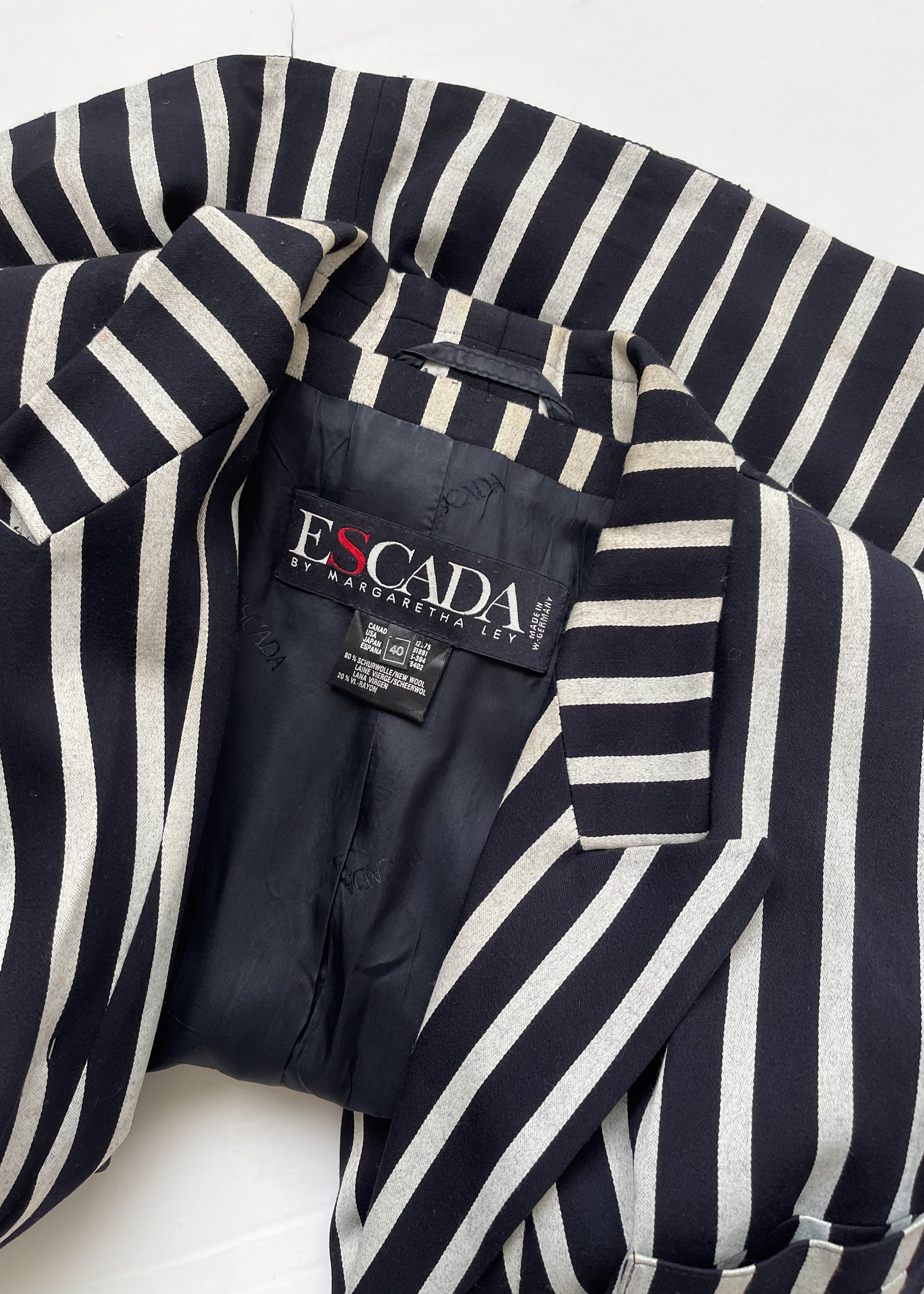Vintage 1980s Esacada Black and Silver Striped Blazer