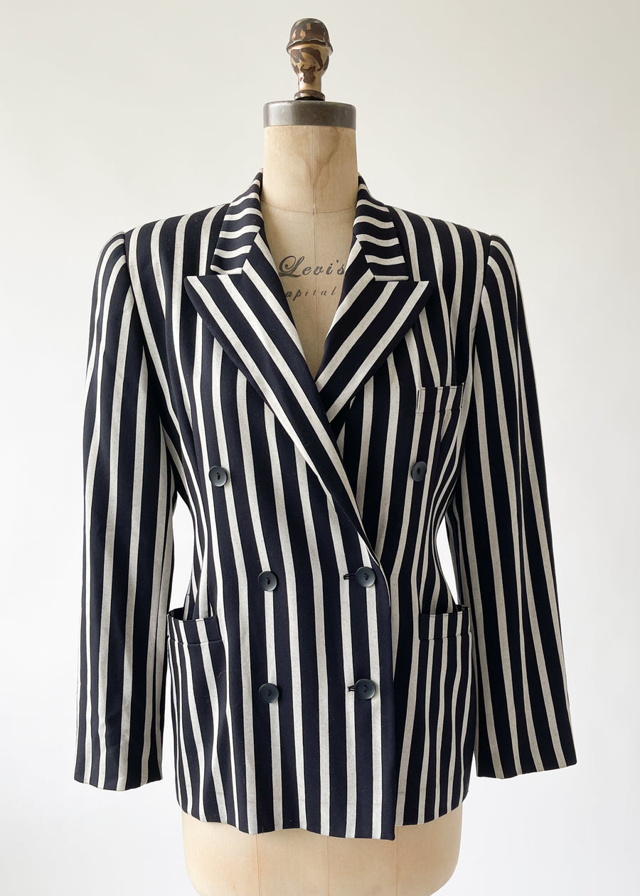 Vintage 1980s Esacada Black and Silver Striped Blazer
