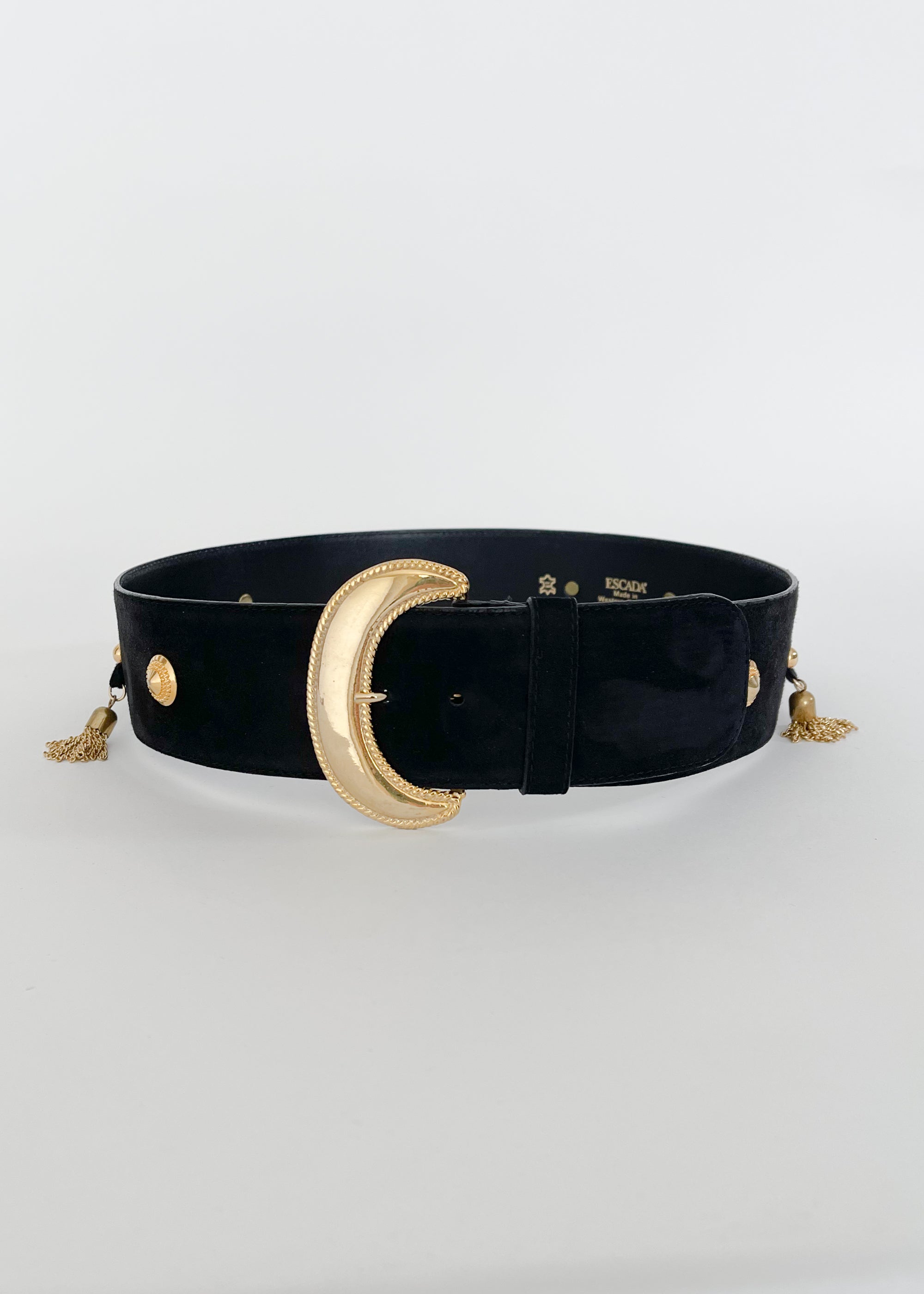 ESCADA 80's Leather Belt With Metal Accents Square 