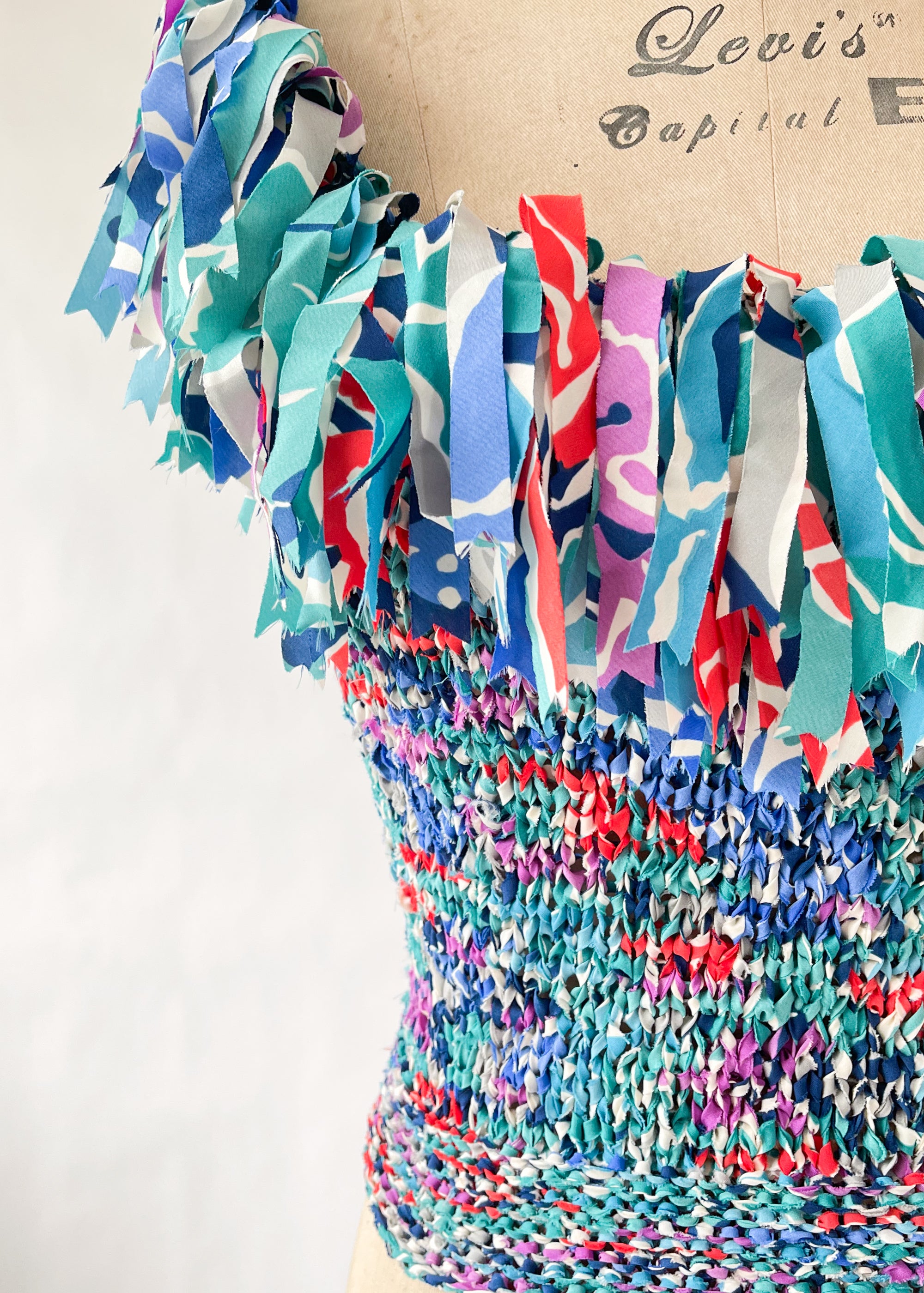 Vintage 1980s Silk Woven Fringe Tank Top