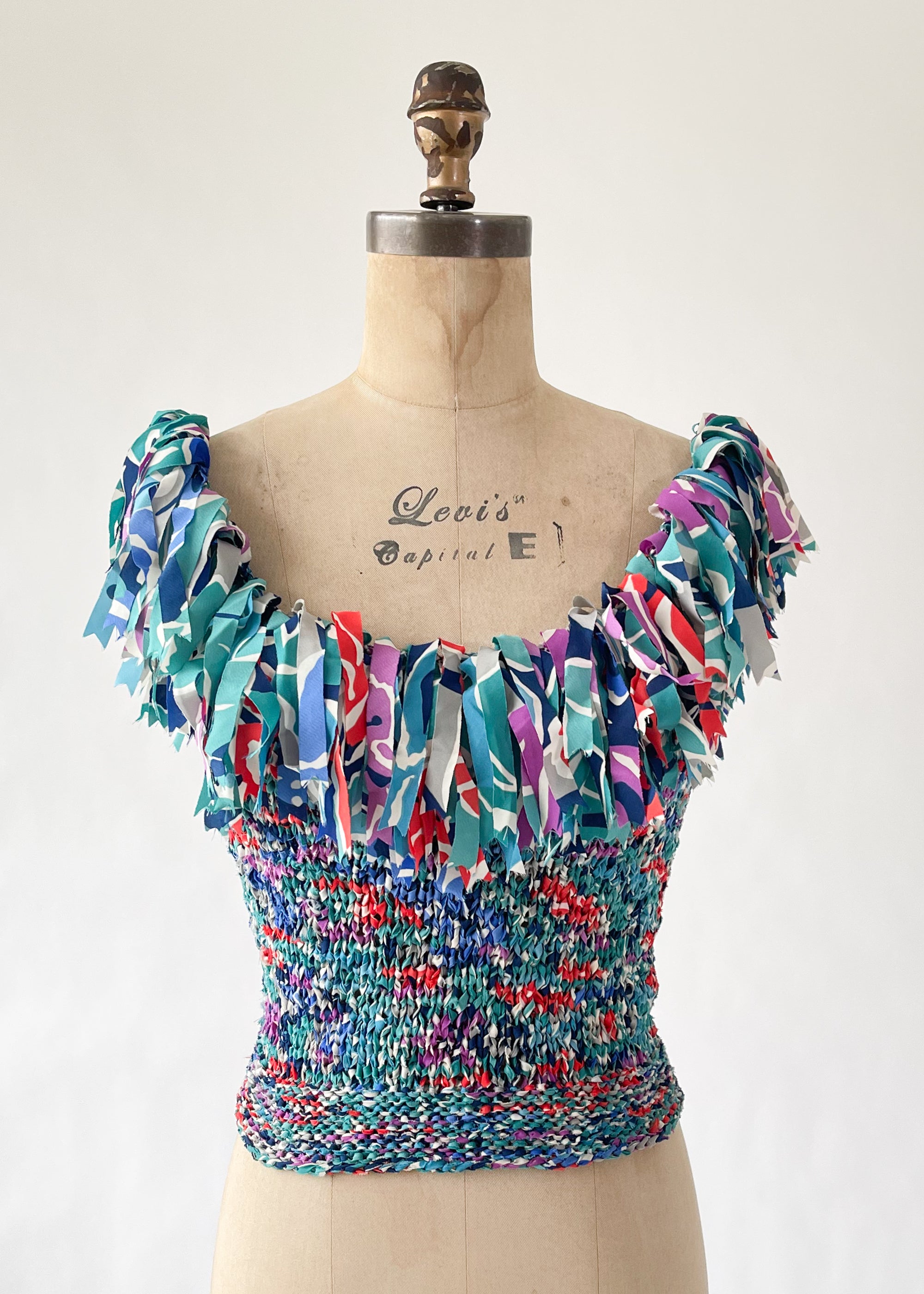 Vintage 1980s Silk Woven Fringe Tank Top