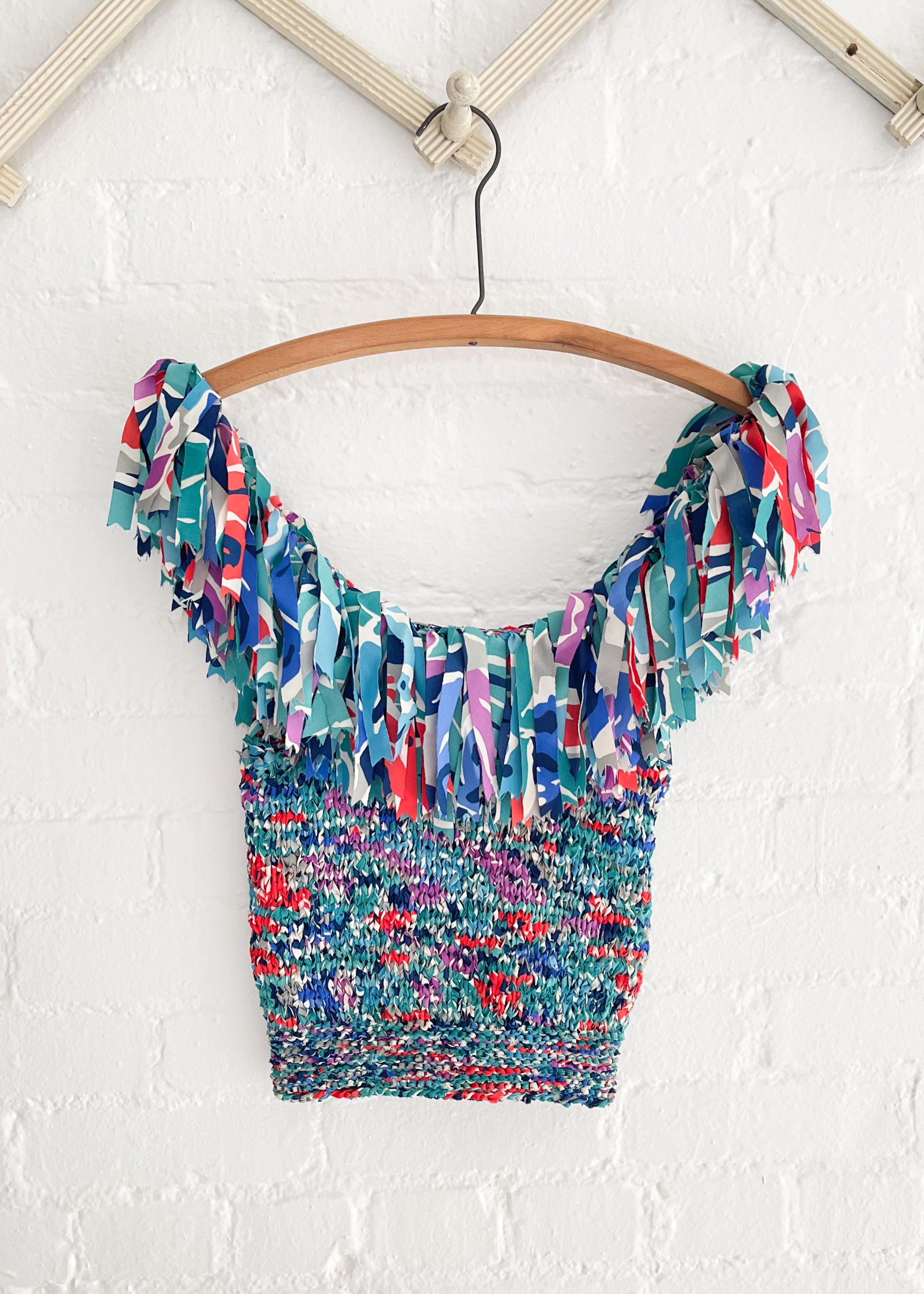 Vintage 1980s Silk Woven Fringe Tank Top