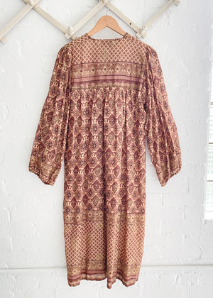 Vintage 1980s Indian Cotton Block Print Dress