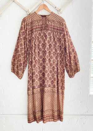 Vintage 1980s Indian Cotton Block Print Dress