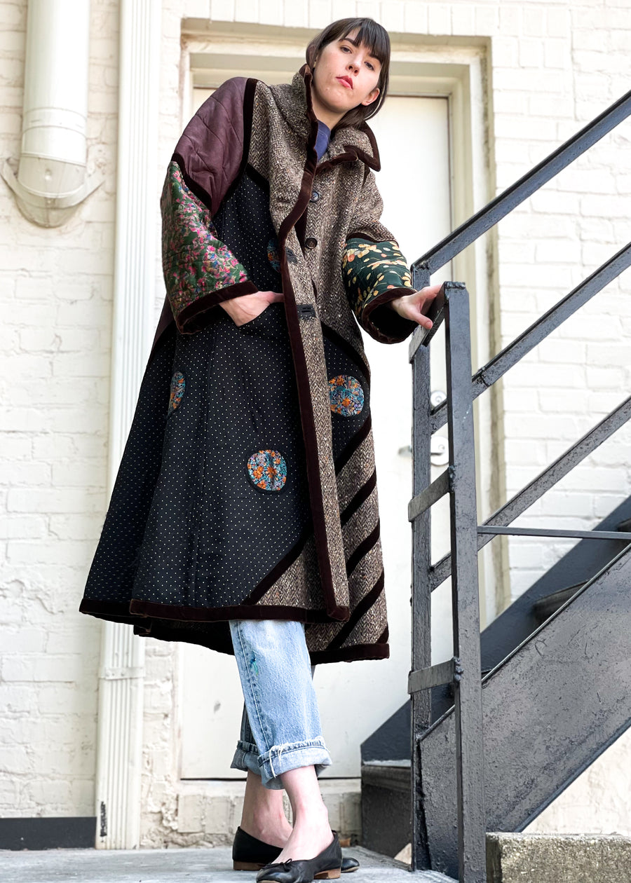 Vintage 1980s Koos Van Den Akker Patchwork Swing Coat