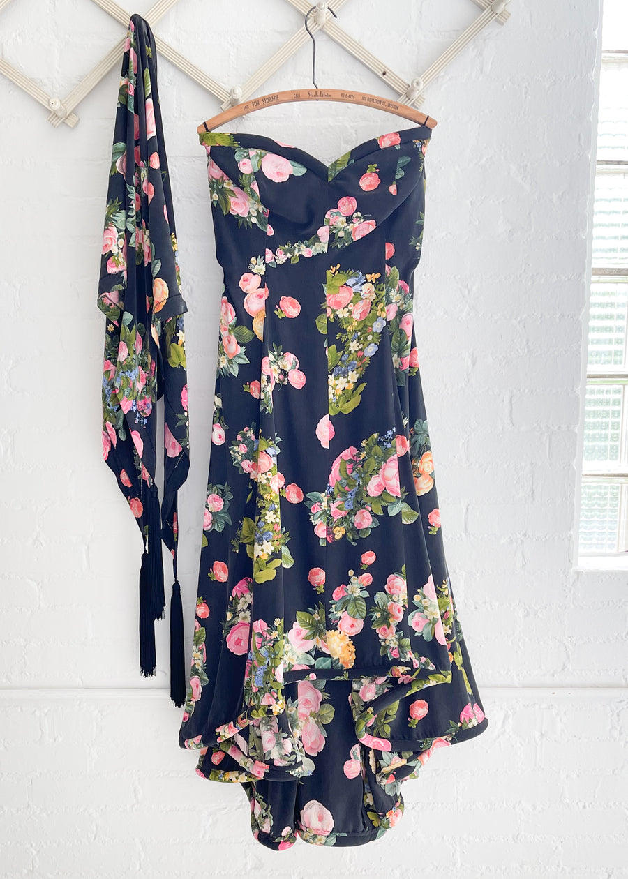 Vintage 1980s Krizia Silk Strapless Dress and Shawl
