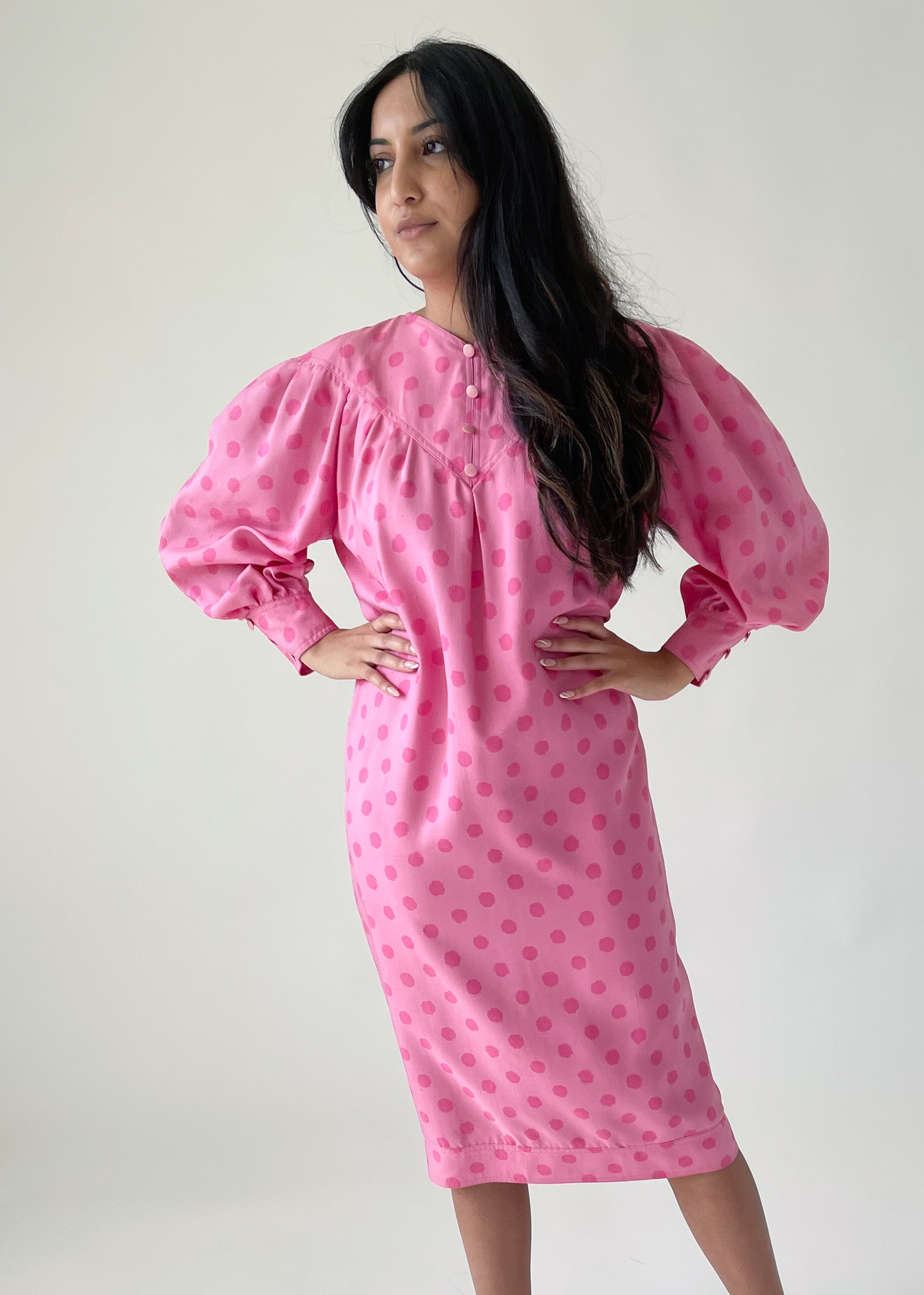 Vintage 1980s Silk Polka Dot Dress