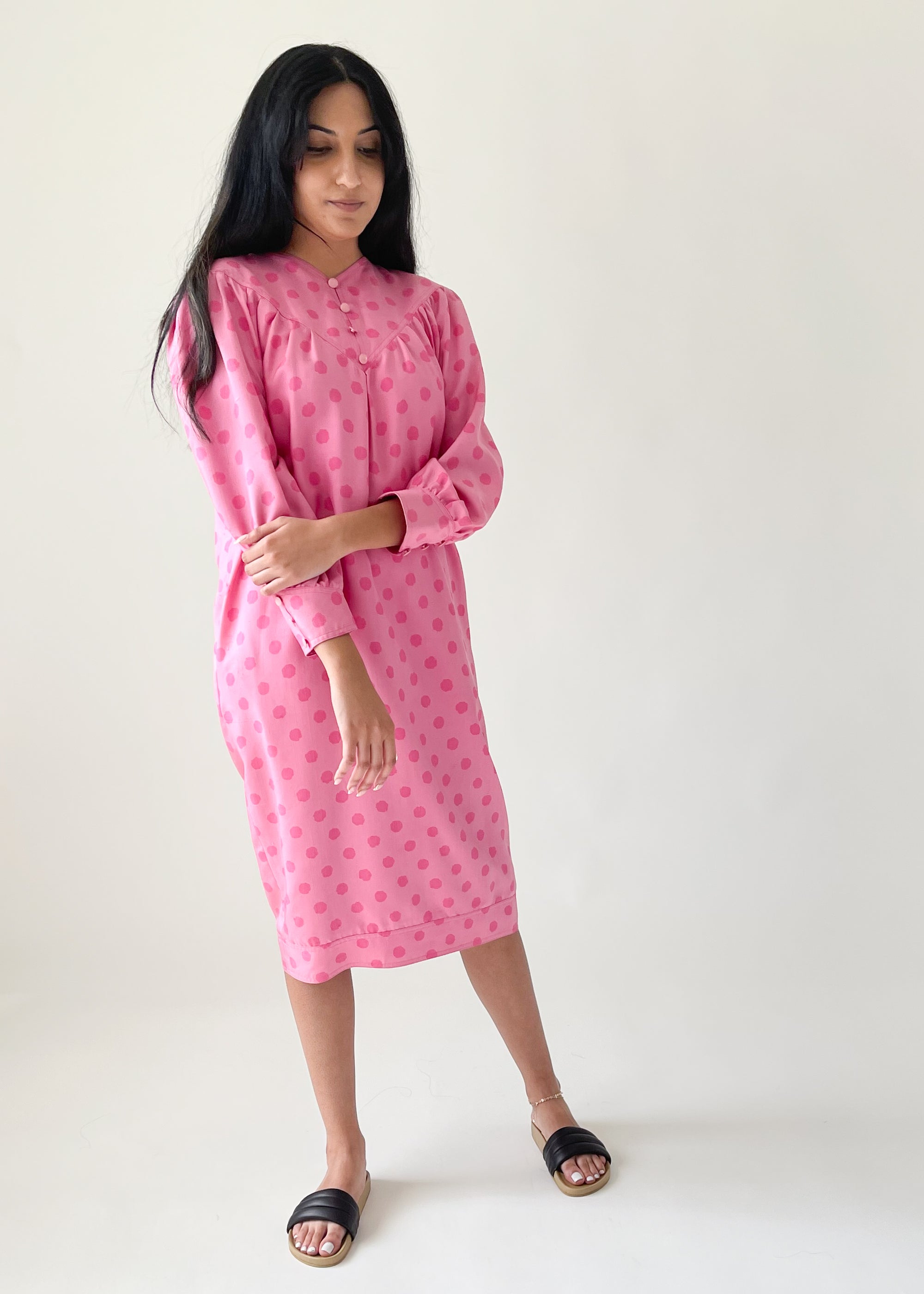 Vintage 1980s Silk Polka Dot Dress