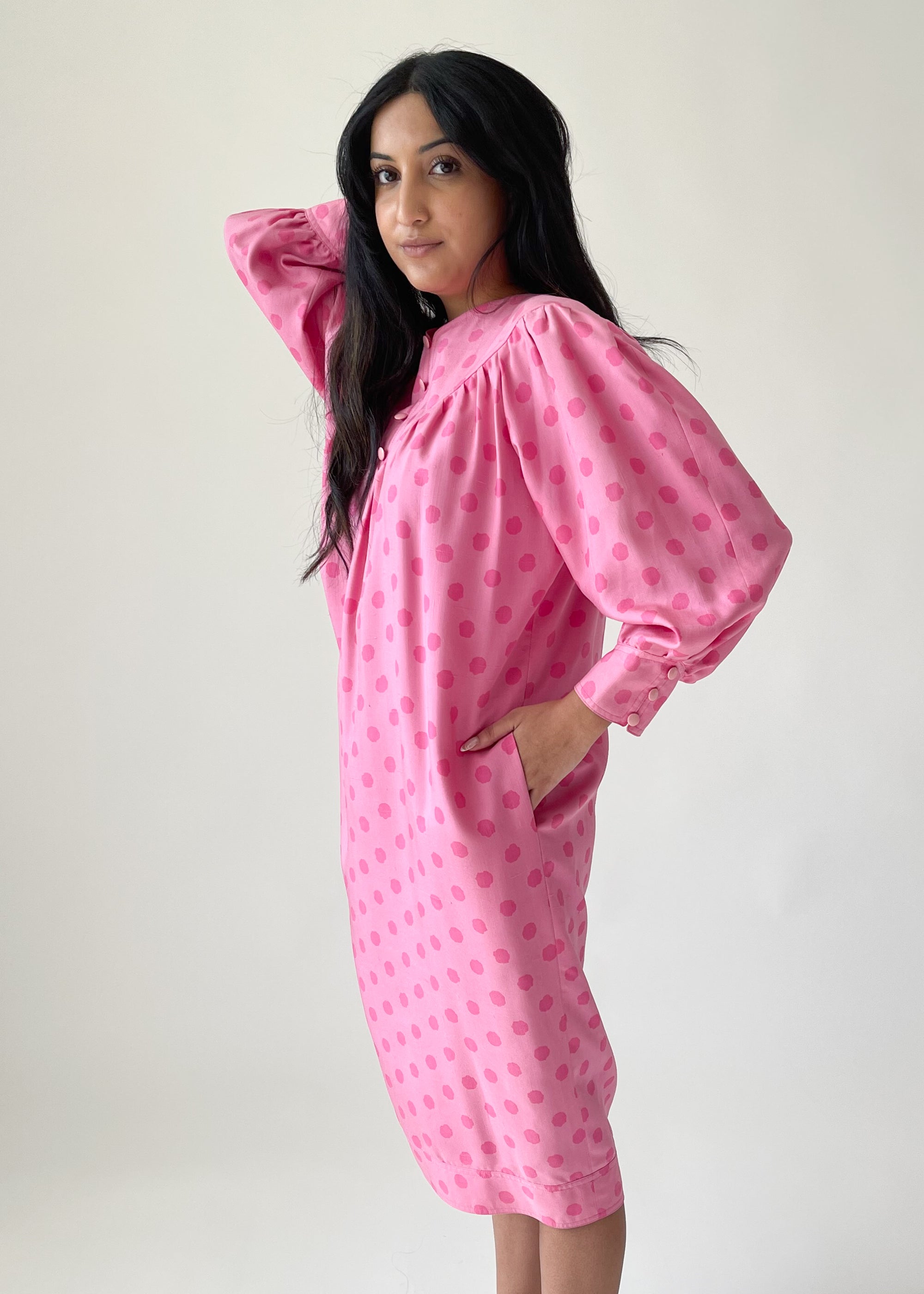 Vintage 1980s Silk Polka Dot Dress