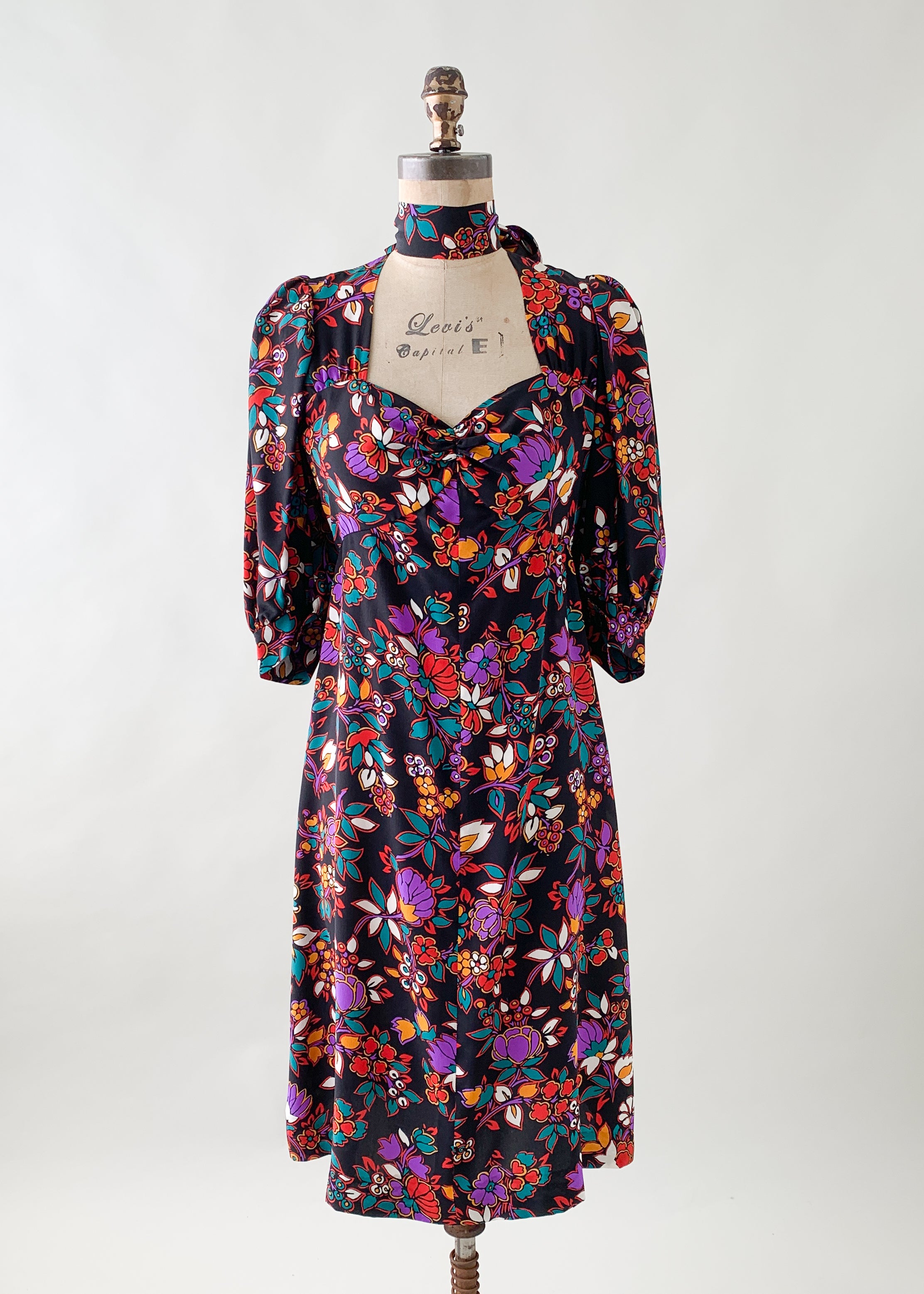 Vintage 1980s Yves Saint Laurent Silk Floral Dress