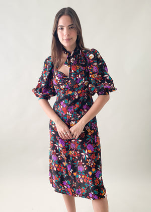 Vintage 1980s Yves Saint Laurent Silk Floral Dress