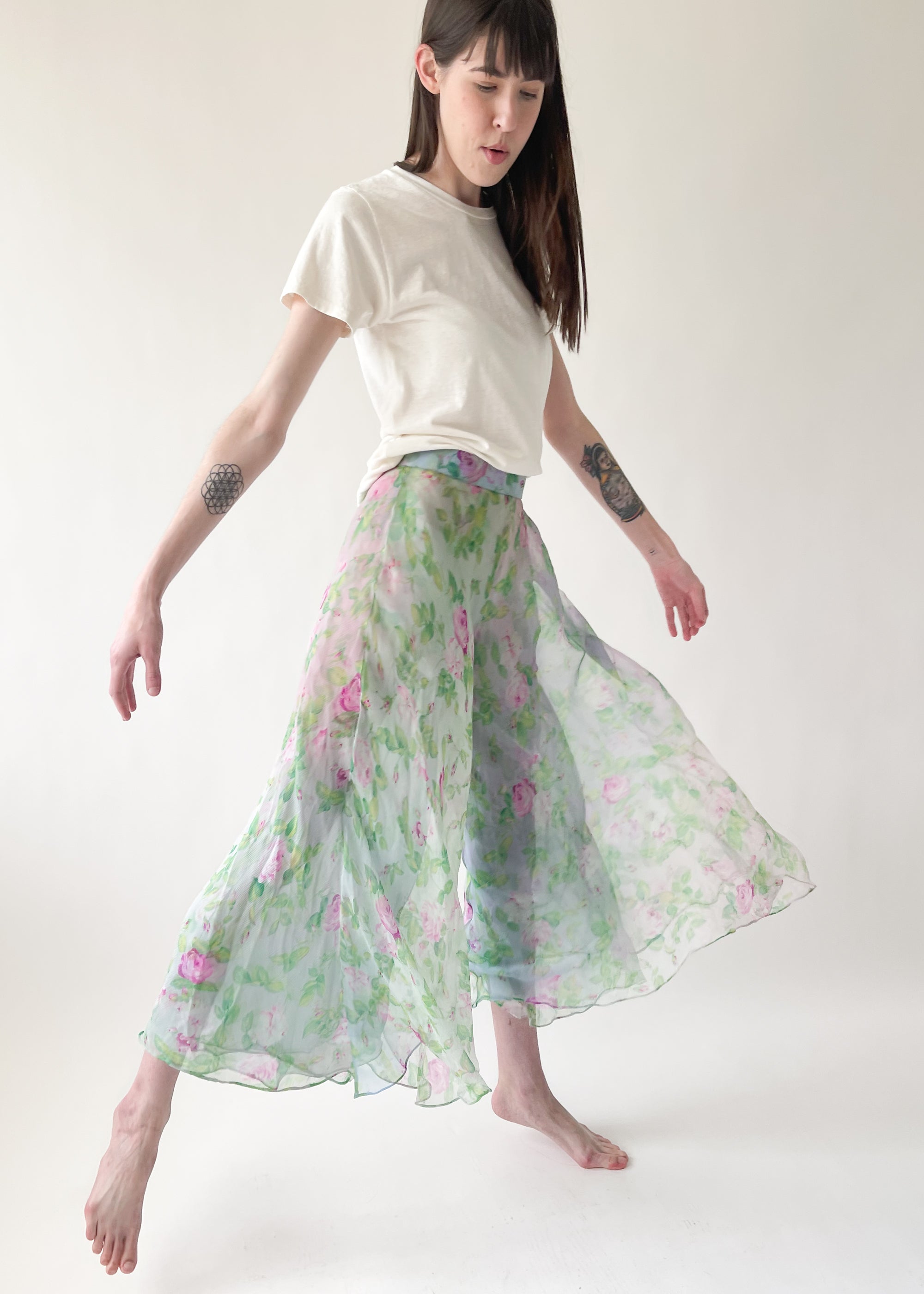 Vintage 1998 YSL Floral Silk Chiffon Pants