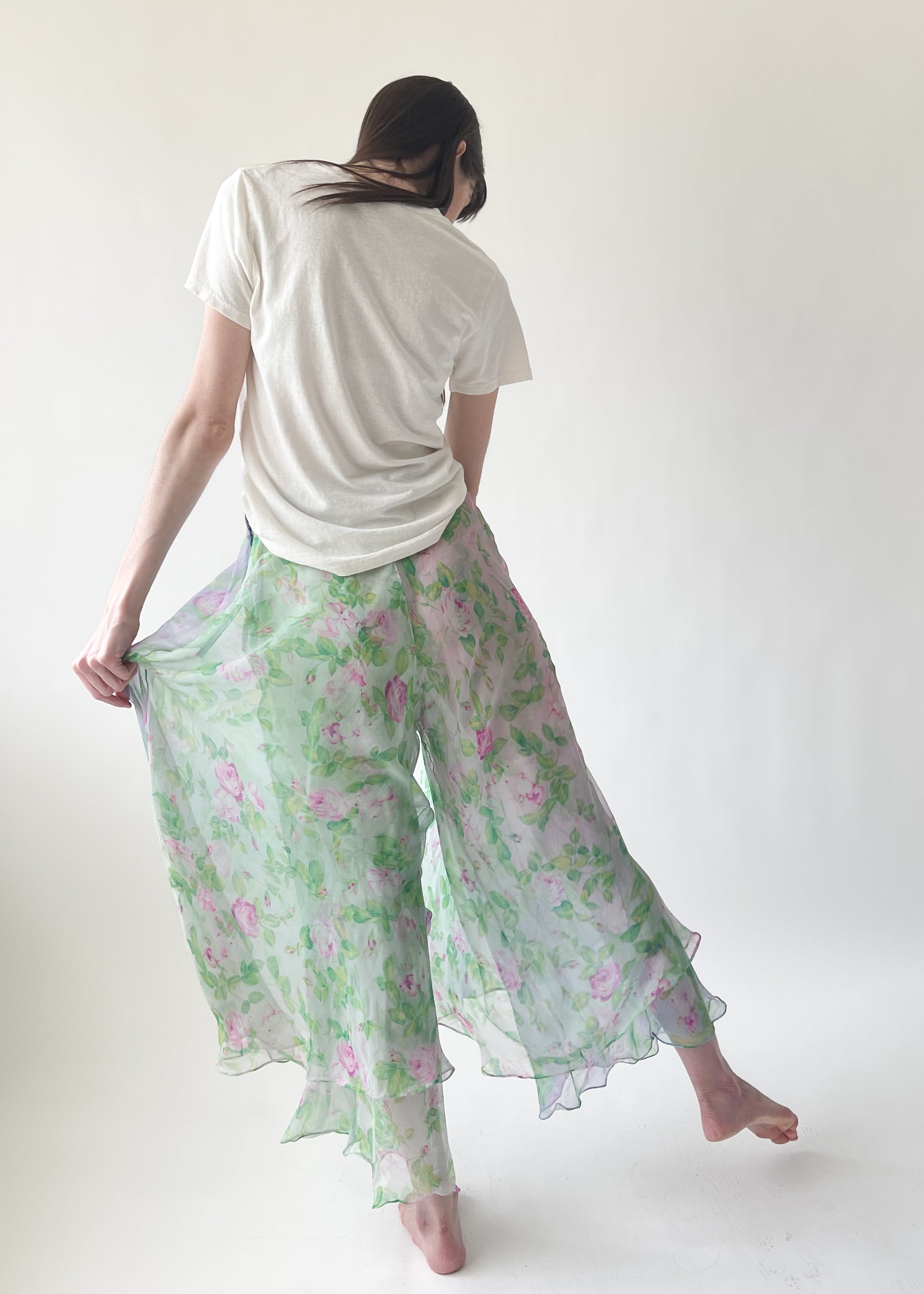 Vintage 1980s YSL Floral Silk Chiffon Pants - Raleigh Vintage