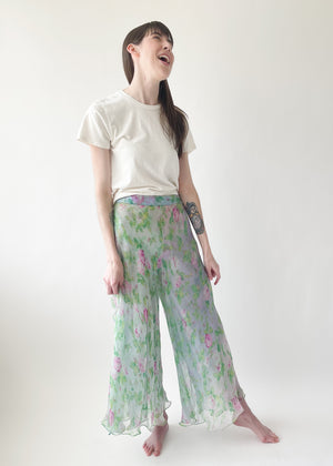 Vintage 1980s YSL Floral Silk Chiffon Pants