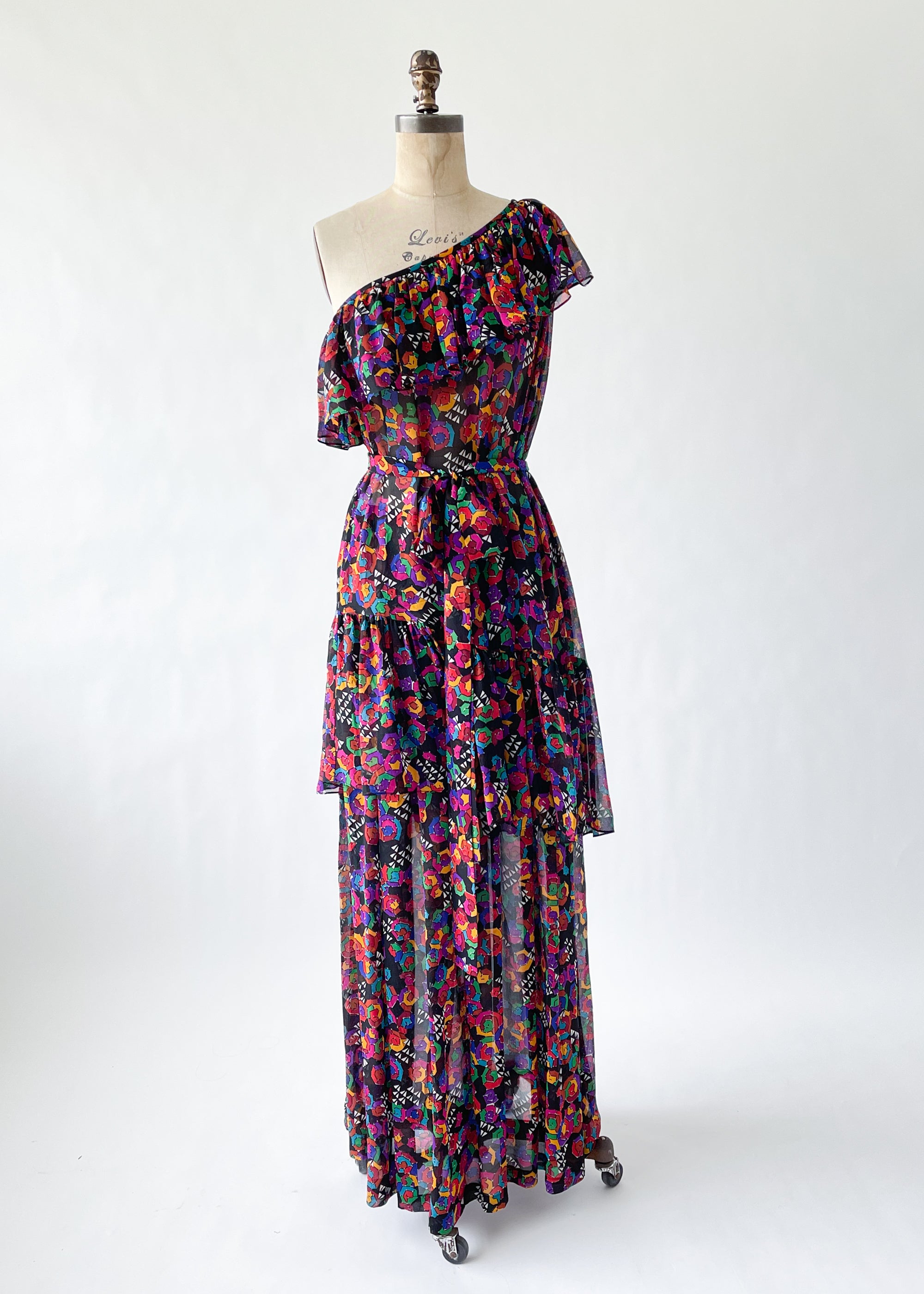 Vintage 1980s YSL Silk One Shoulder Dress Set
