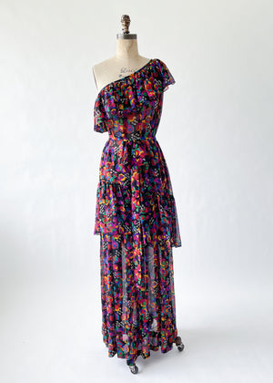 Vintage 1980s YSL Silk One Shoulder Dress Set