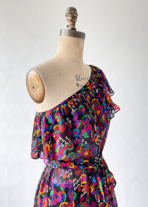 Vintage 1980s YSL Silk One Shoulder Dress Set