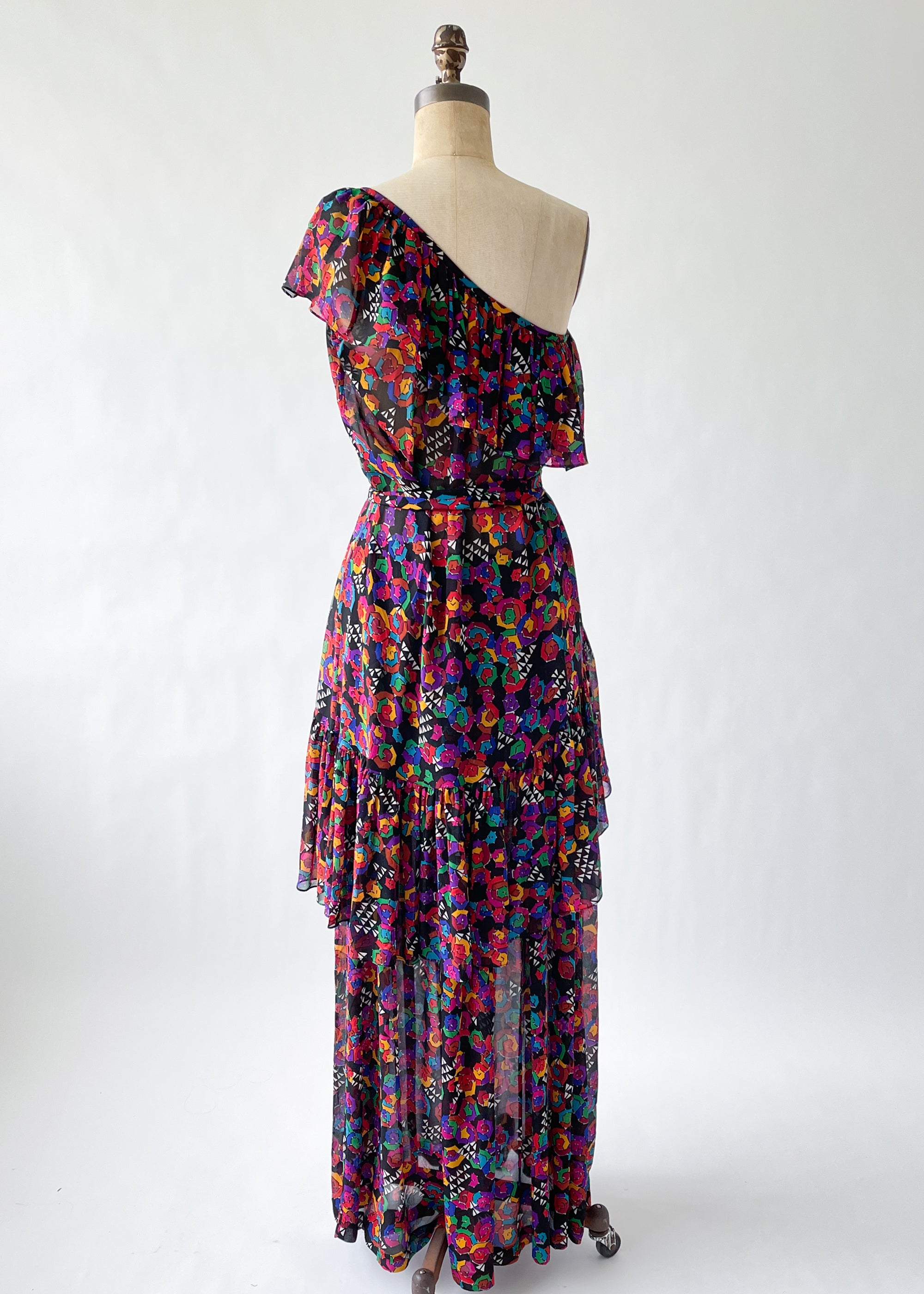 Vintage 1980s YSL Silk One Shoulder Dress Set