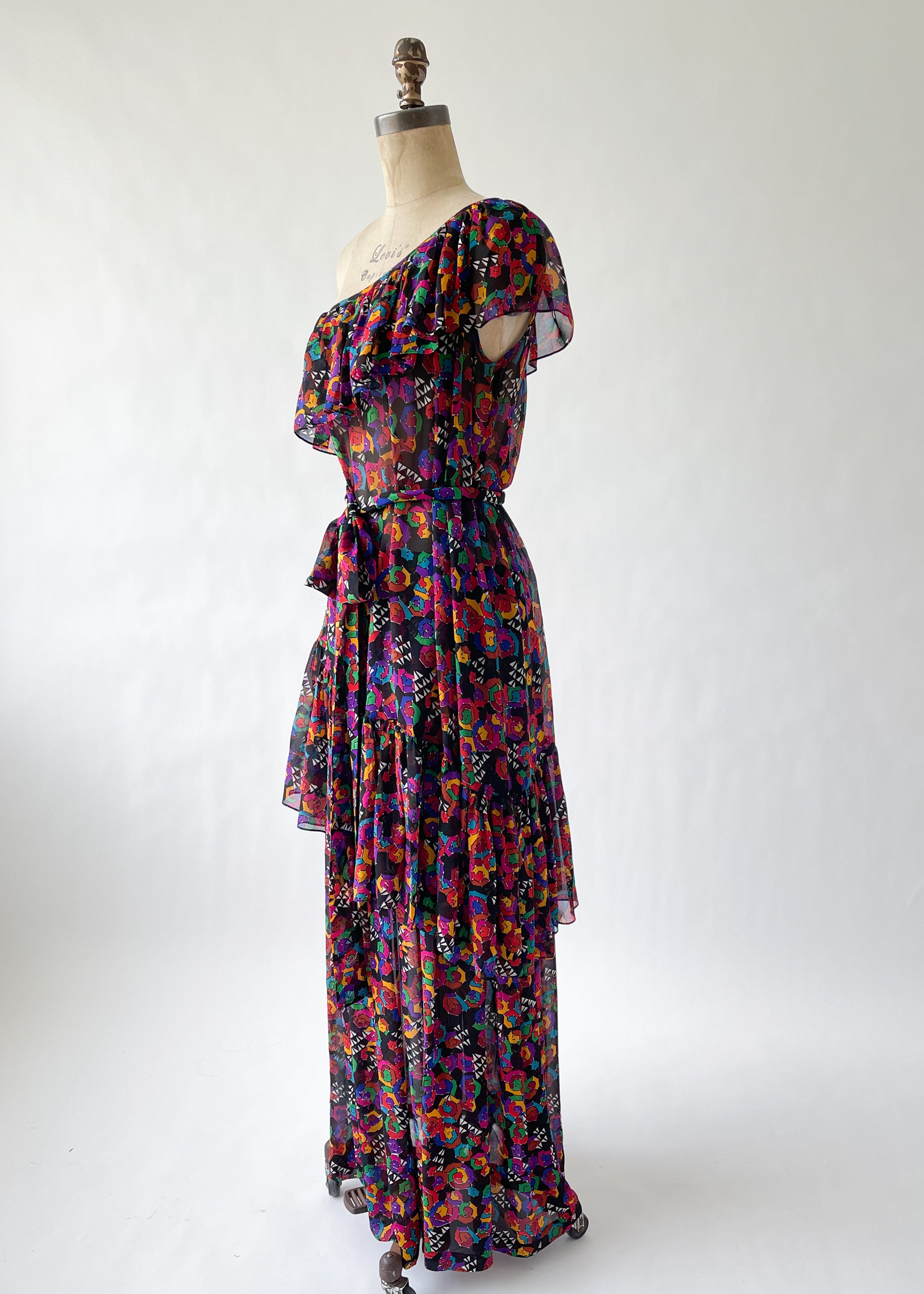 Vintage 1980s YSL Silk One Shoulder Dress Set