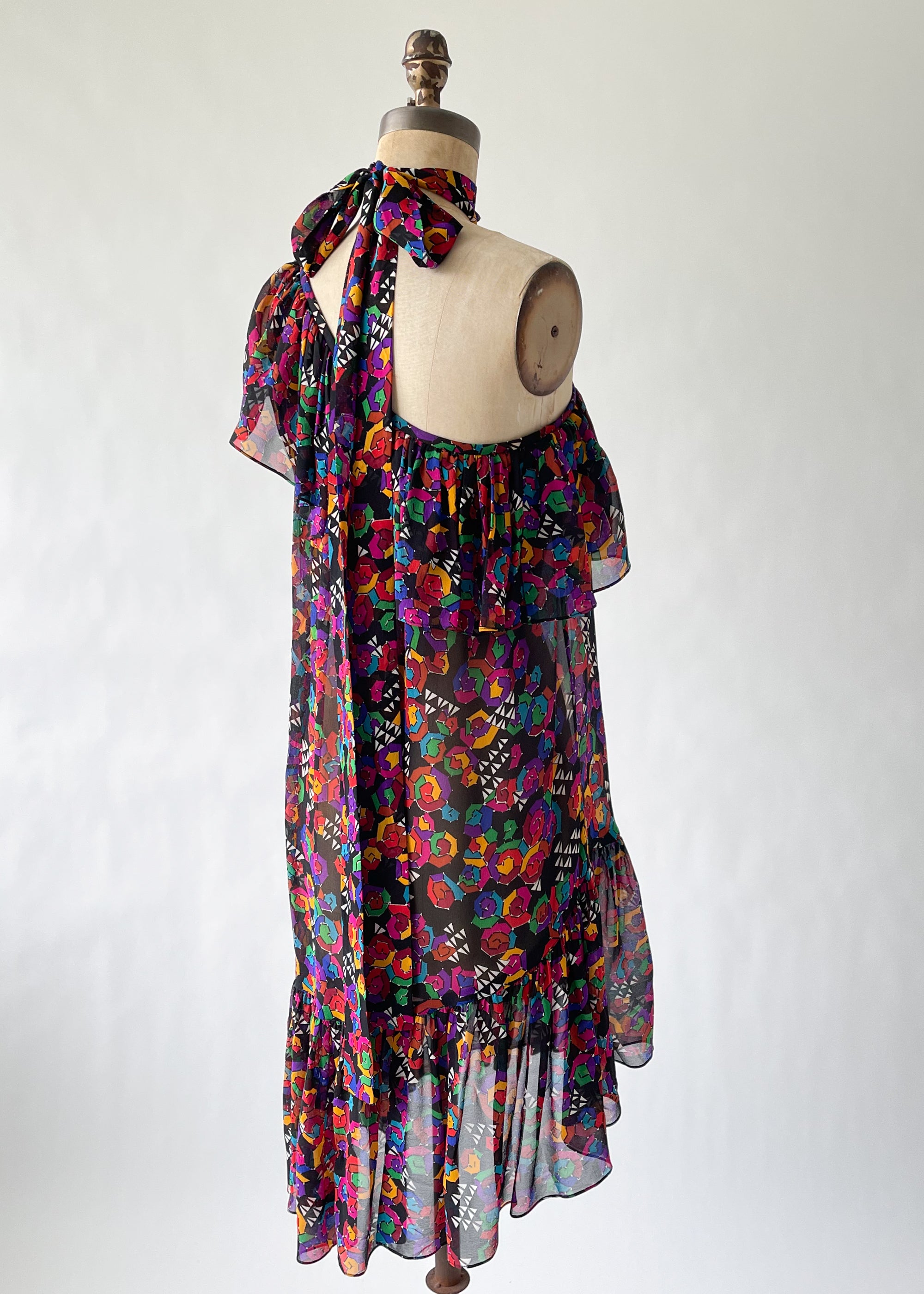 Vintage 1980s YSL Silk One Shoulder Dress Set